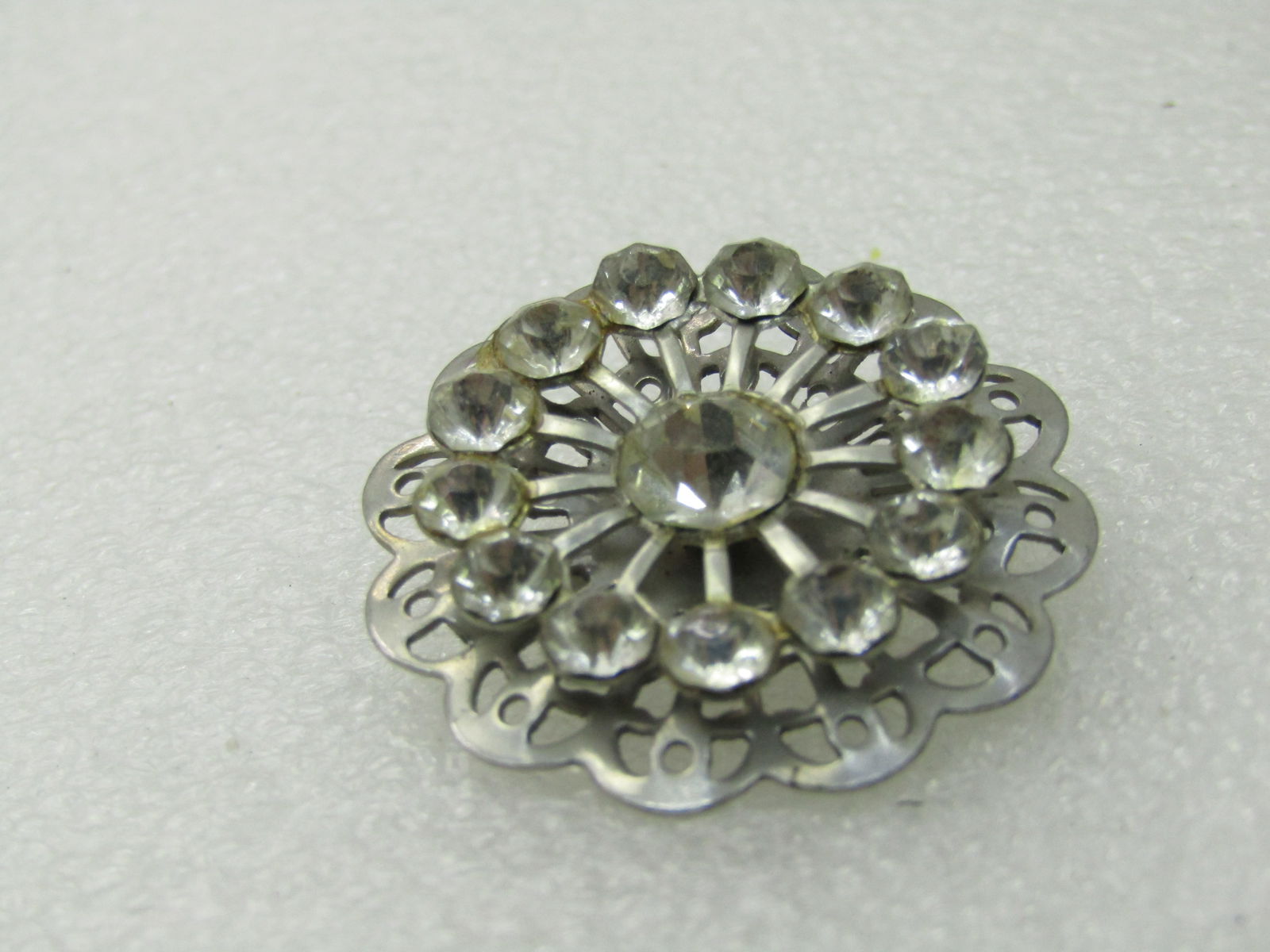 Vintage Rhinestone Round Blossom Brooch, Silver Tone, 1950's, 1.25" - 4