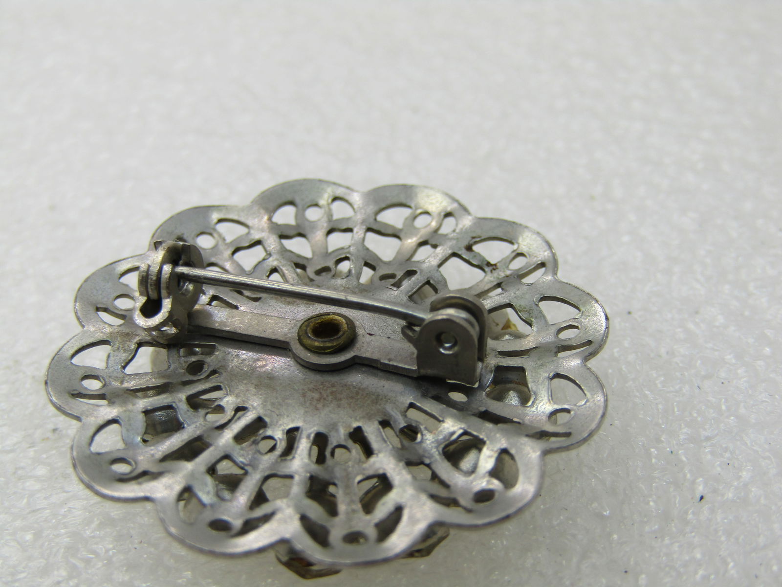 Vintage Rhinestone Round Blossom Brooch, Silver Tone, 1950's, 1.25" - 5