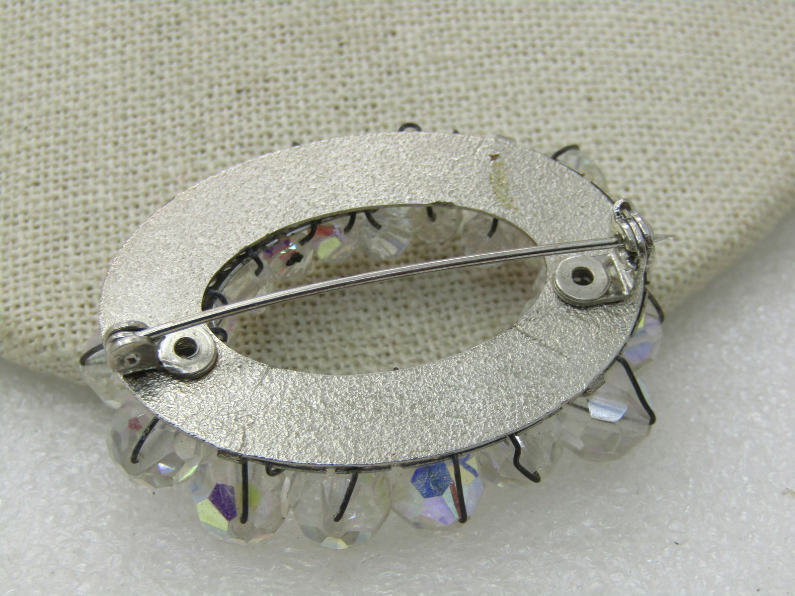 Vintage Aurora Borealis Crystal Beaded Brooch, Oval, 2" - 5