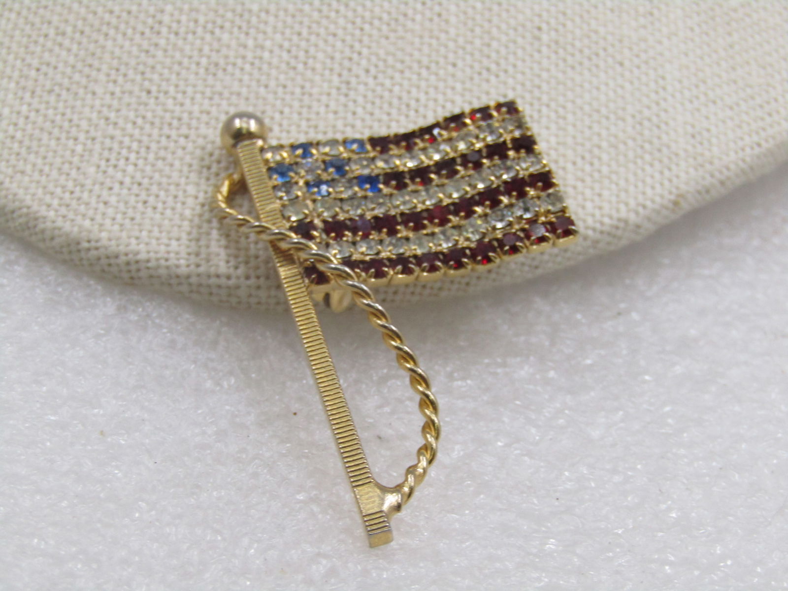 Vintage American Flag Rhinestone Brooch, with Pole, 2" - 2