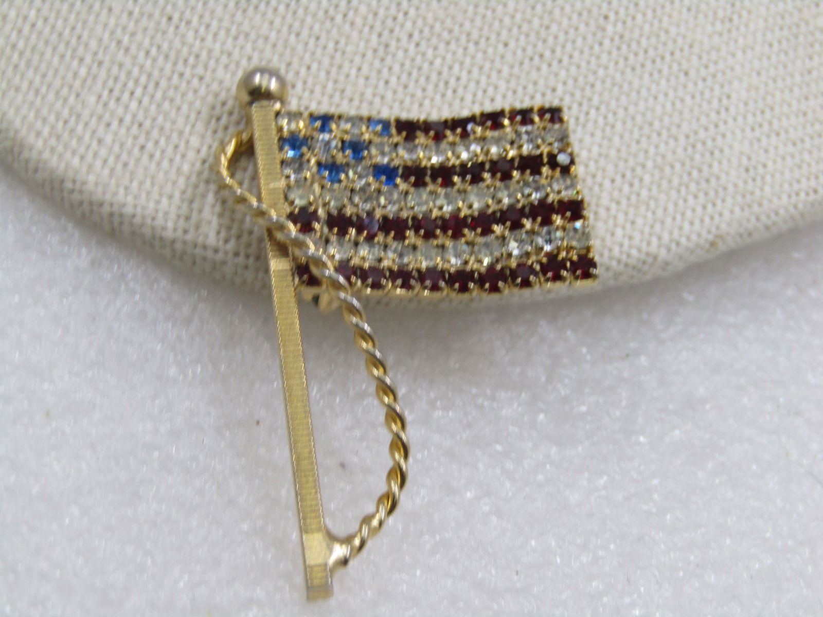 Vintage American Flag Rhinestone Brooch, with Pole, 2" - 3