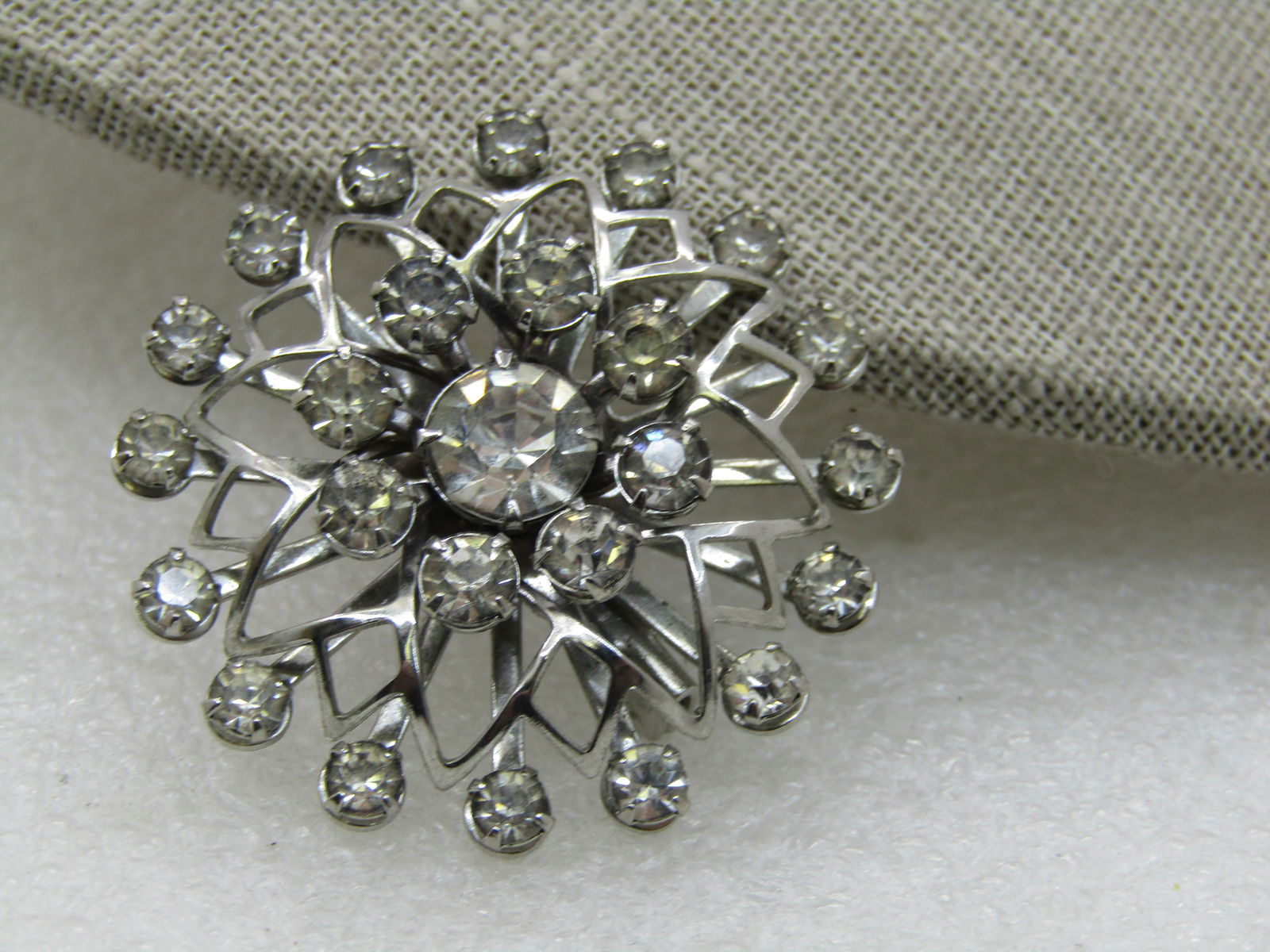 Vintage Rhinestone Brooch, 1960's, Silver Tone, 1.5" - 2