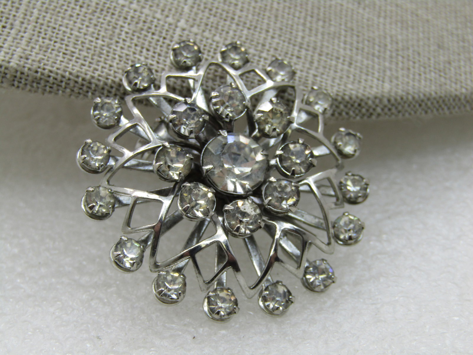 Vintage Rhinestone Brooch, 1960's, Silver Tone, 1.5" - 3