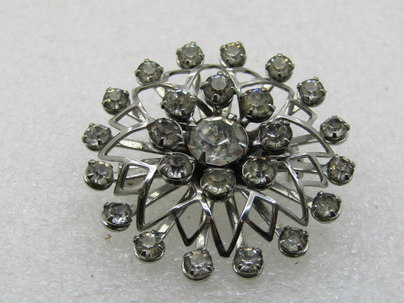 Vintage Rhinestone Brooch, 1960's, Silver Tone, 1.5" - 4