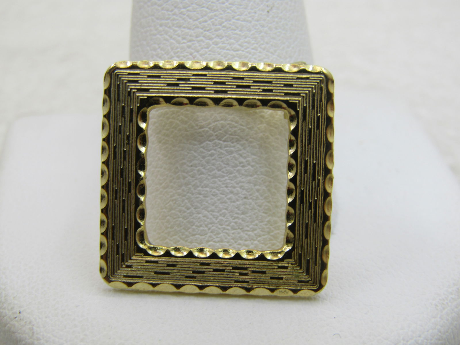 Vintage Square Brooch, Open Center, 3/4" Gold Tone, 1960's NL - 3