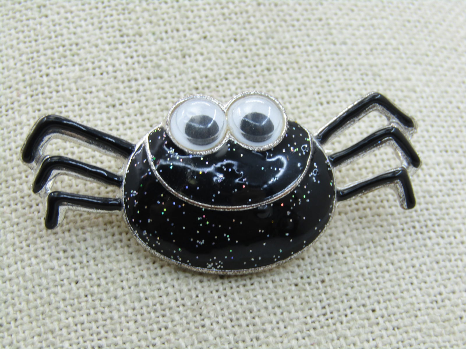 Black Glitter Enameled Spider Brooch, Googly Eyes. 2 " (1 of 5)