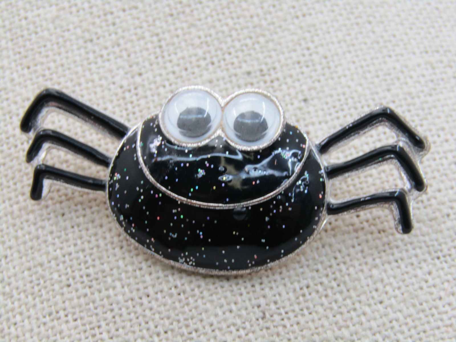 Black Glitter Enameled Spider Brooch, Googly Eyes. 2 " - 3