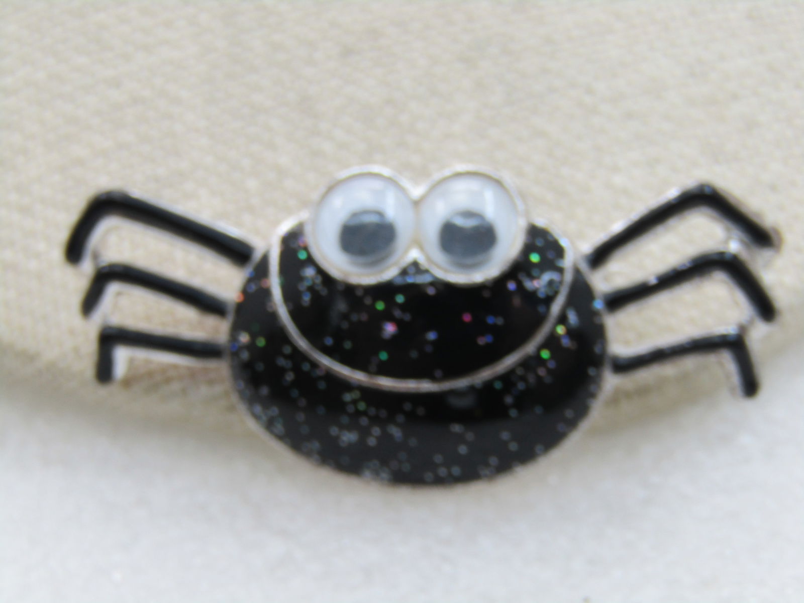 Black Glitter Enameled Spider Brooch, Googly Eyes. 2 " - 4