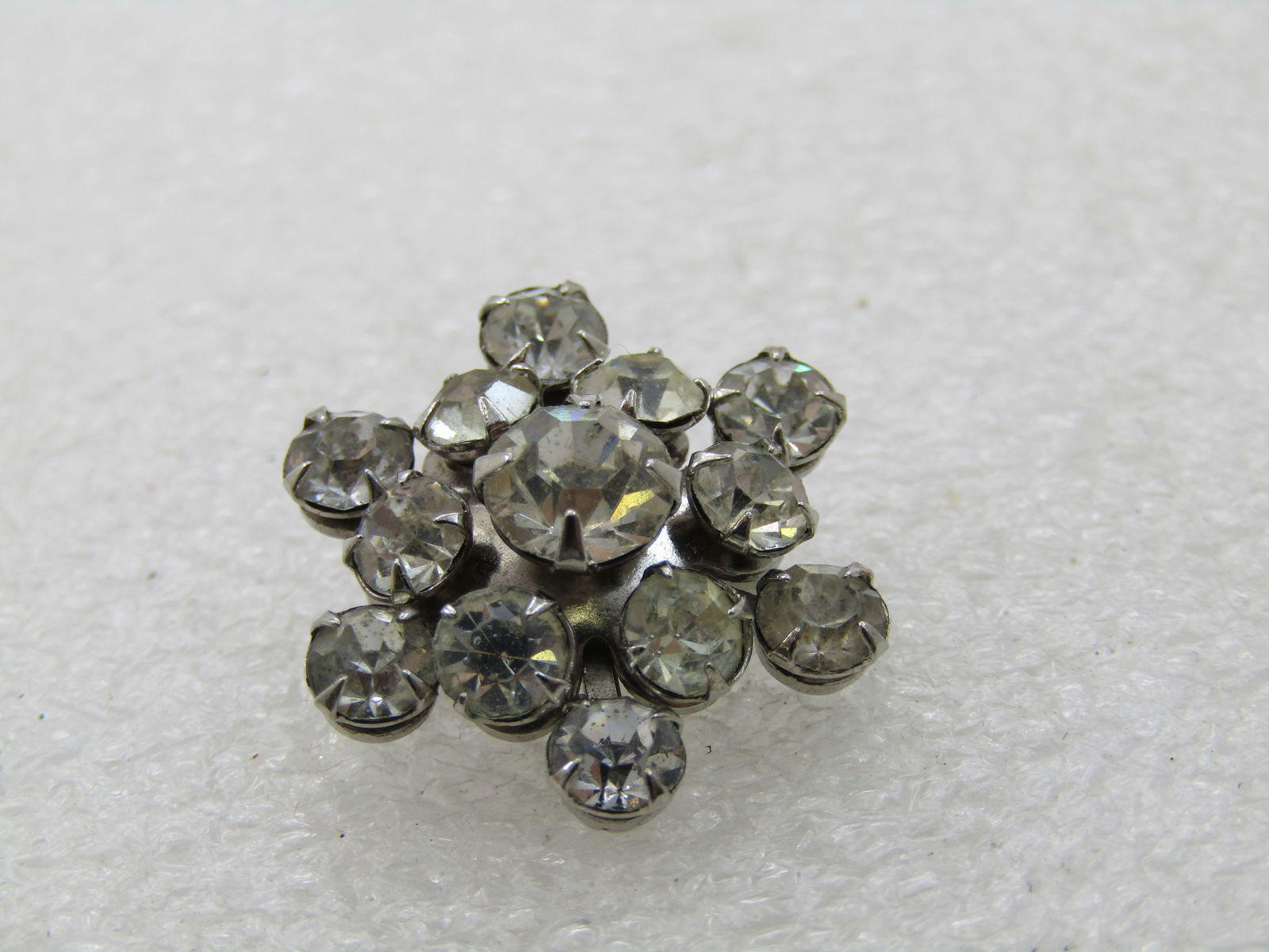 Vintage Rhinestone Blossom/Star Brooch, 7/8", Silver Tone, Mid-Century - 2