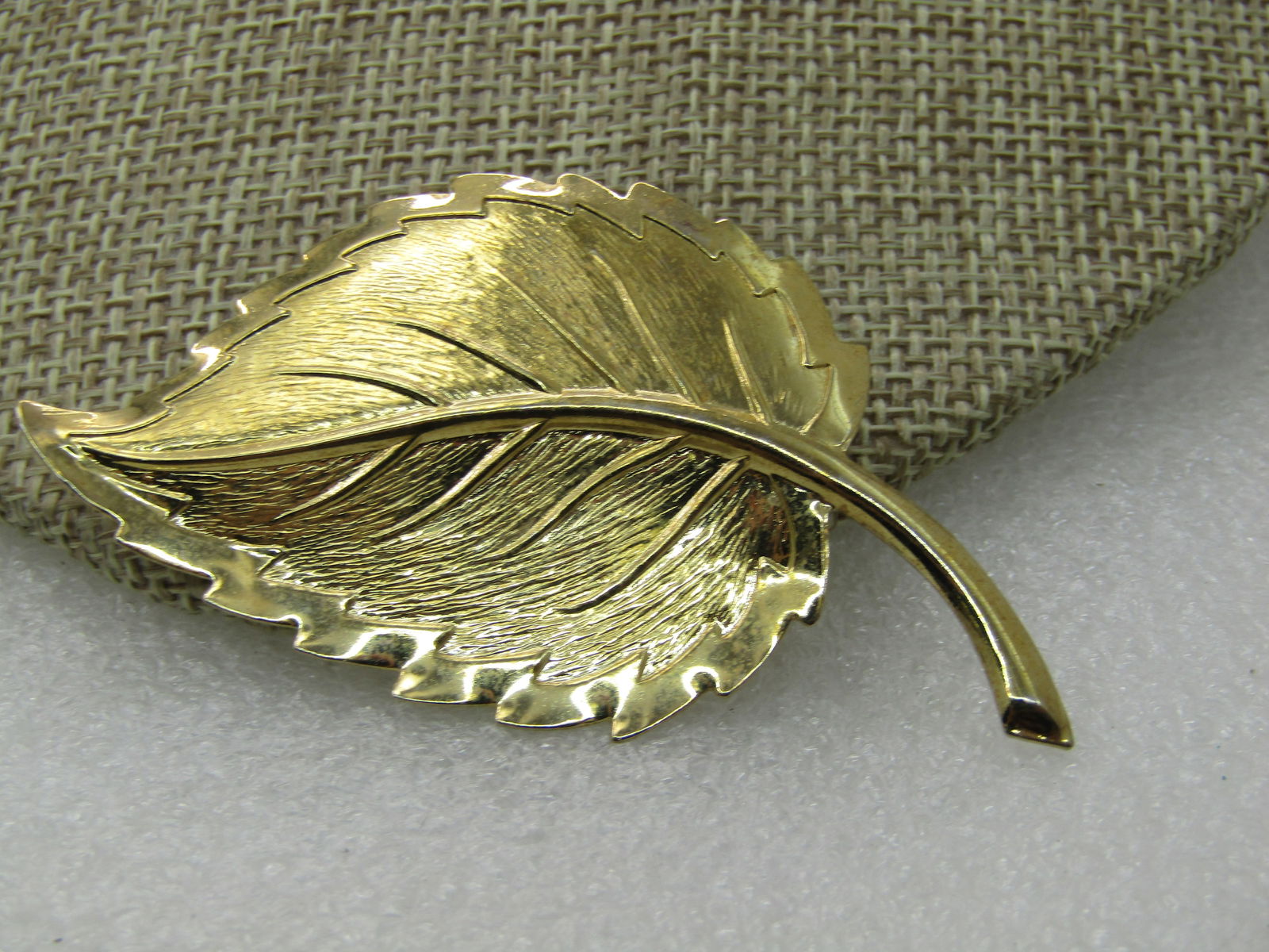 Vintage 1960's Pressed Leaf Brooch, Gold Tone, 2.25" - 2
