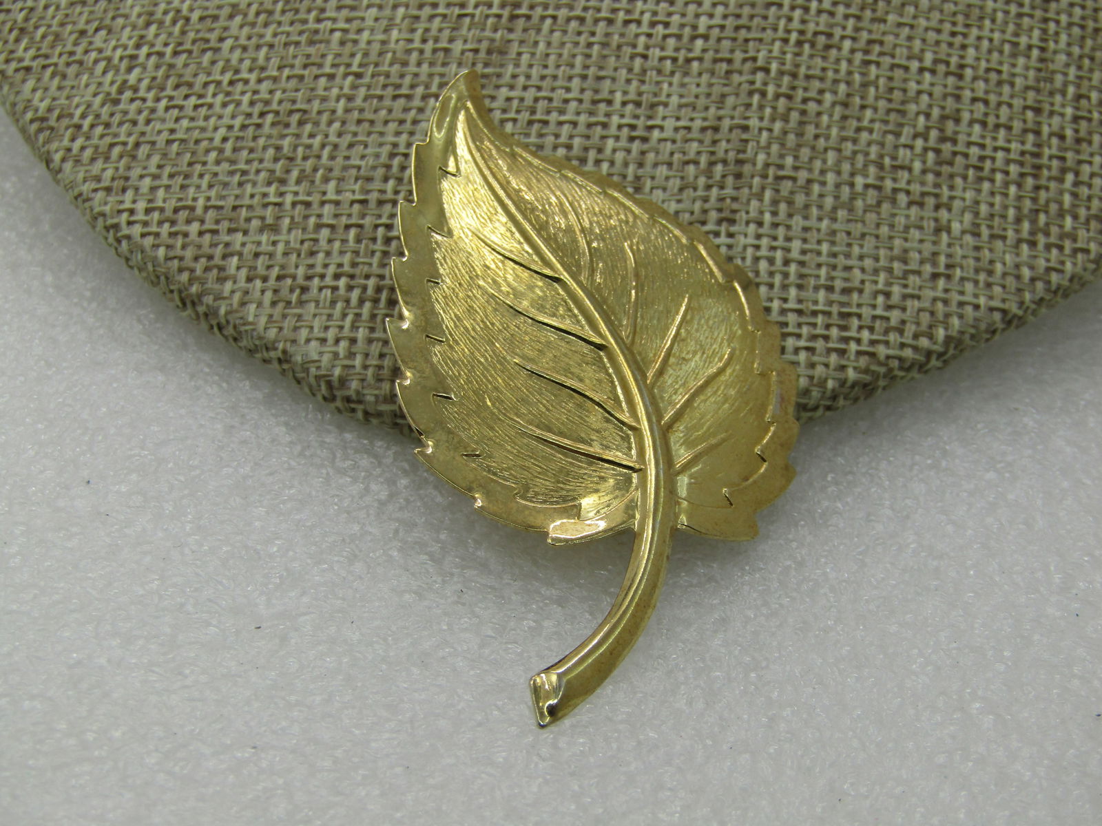 Vintage 1960's Pressed Leaf Brooch, Gold Tone, 2.25" - 3