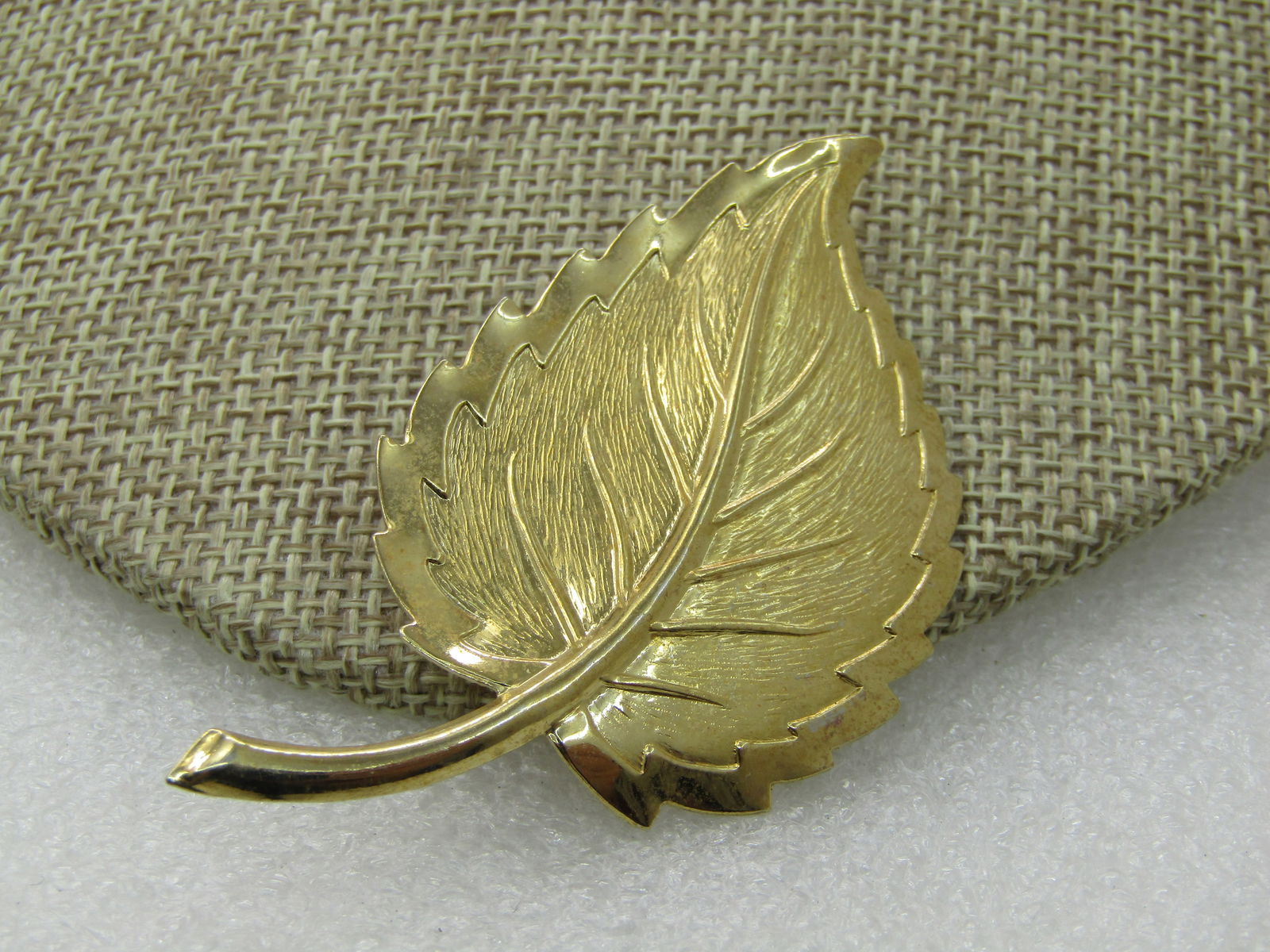 Vintage 1960's Pressed Leaf Brooch, Gold Tone, 2.25" - 4