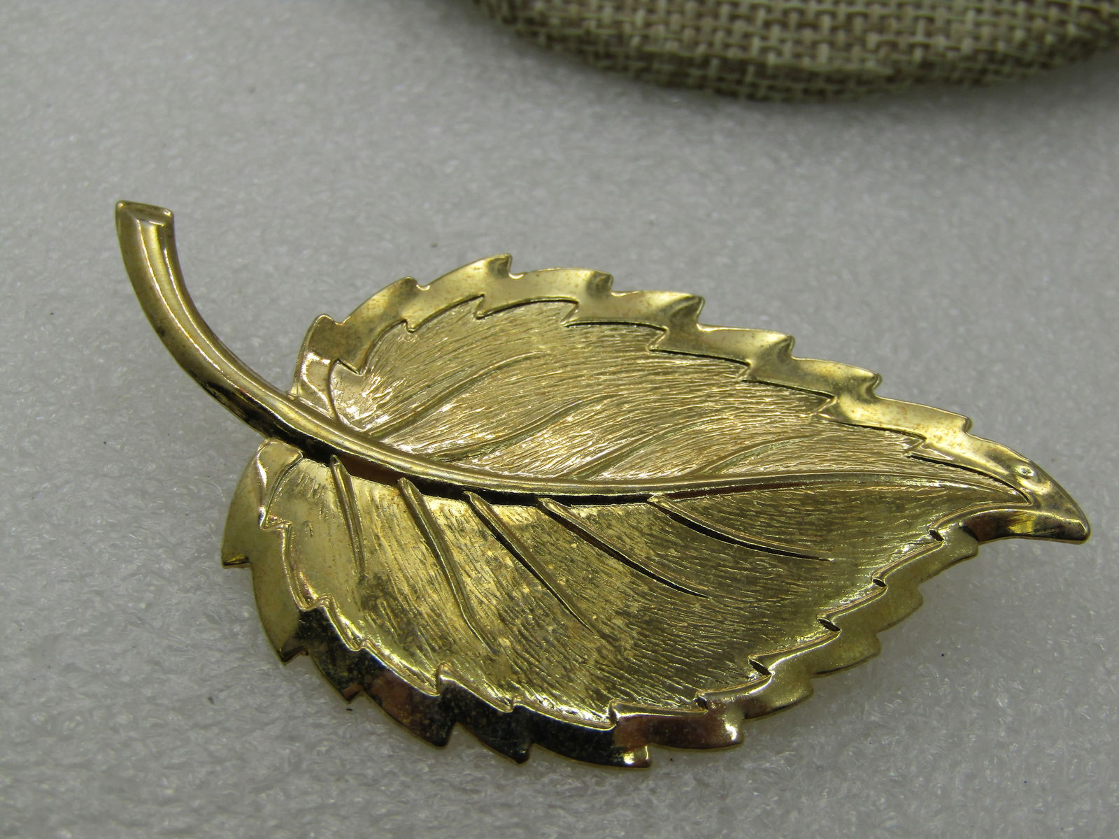 Vintage 1960's Pressed Leaf Brooch, Gold Tone, 2.25" - 5