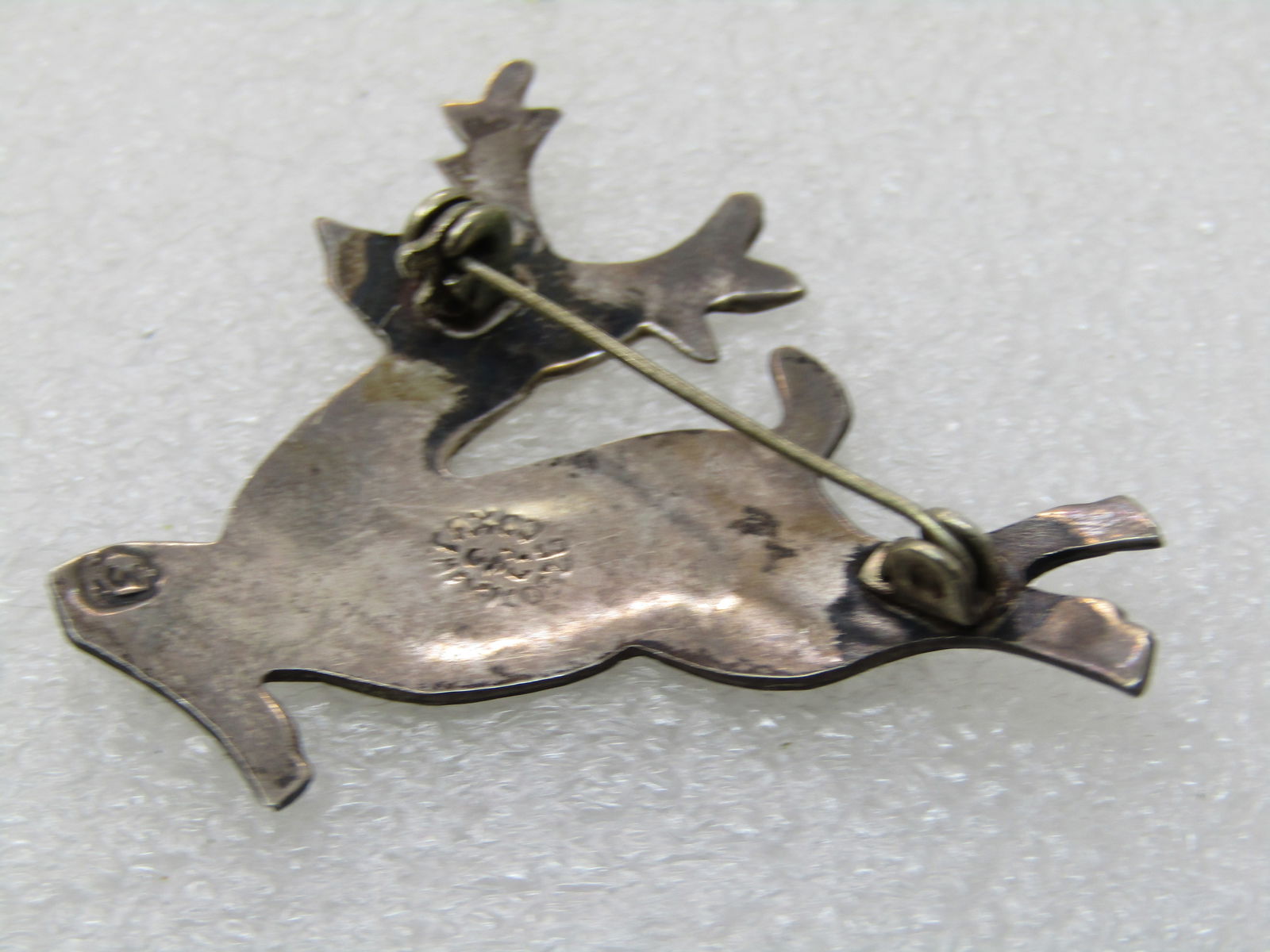 Vintage Mexican Sterling Abalone Reindeer Brooch, Signed CRC, .925, 1.75" - 5