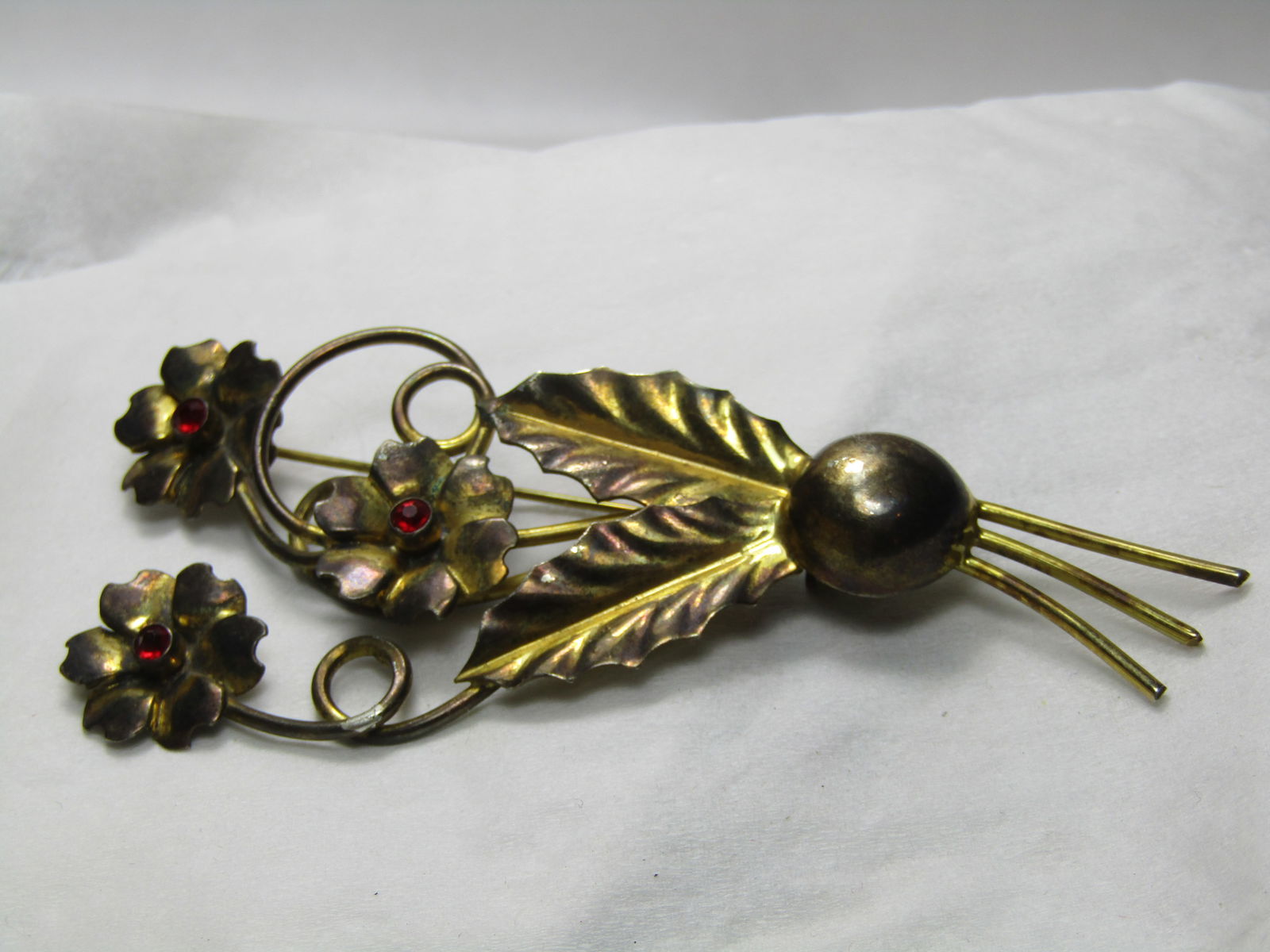Vintage Gold over Sterling Floral Brooch, 1940's, Art Deco, 3.5" - 4