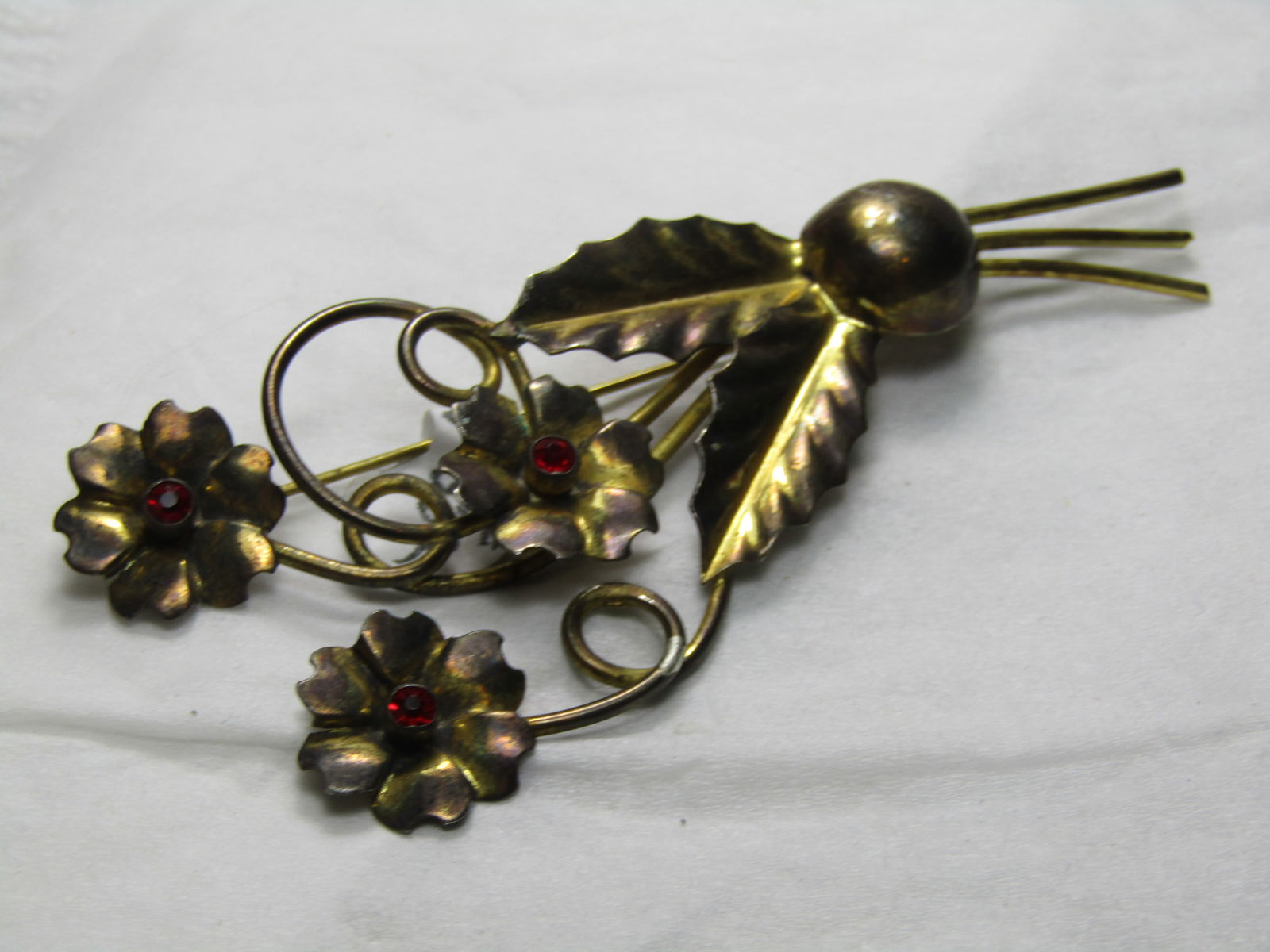 Vintage Gold over Sterling Floral Brooch, 1940's, Art Deco, 3.5" - 5