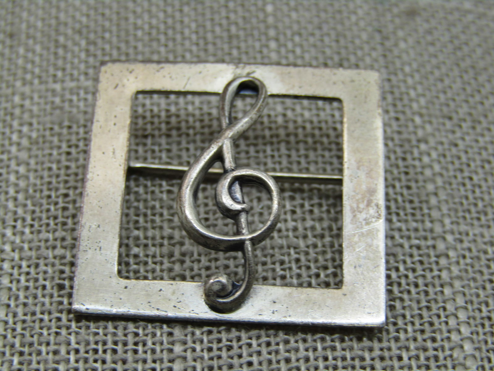Vintage Beau Sterling Treble Clef Brooch, 1" Square Frame - 2
