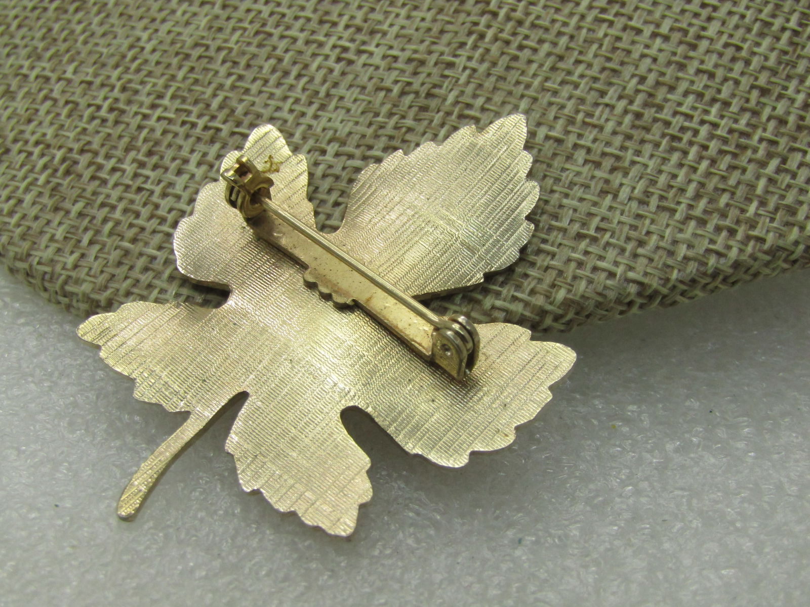 Vintage Red Enameled Leaf Brooch, Gold Tone, 1960's-1970's, 2" - 5