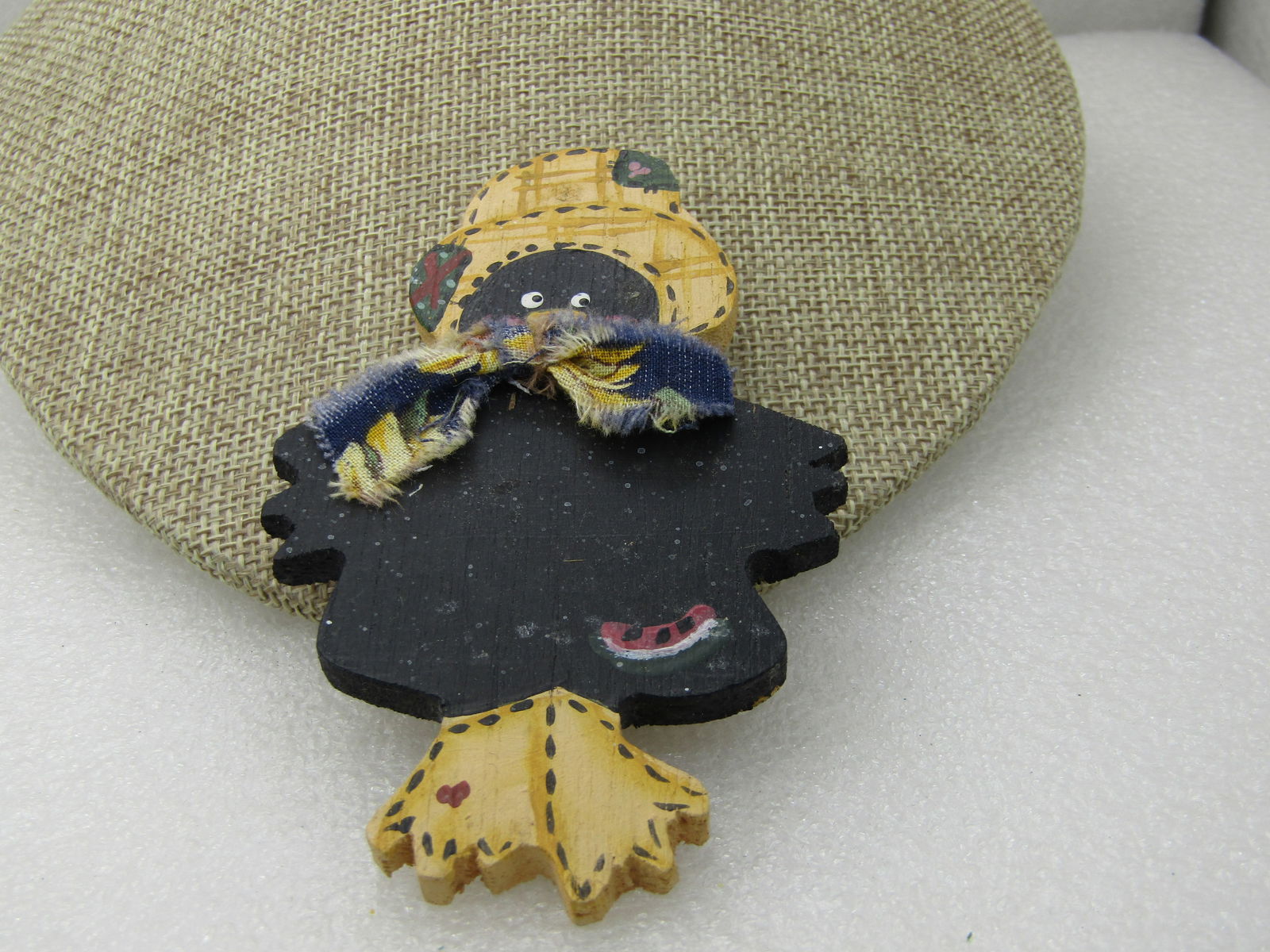 Vintage Autumn Painted Scarecrow Brooch,Wooden, 4" by 2.5" - 2