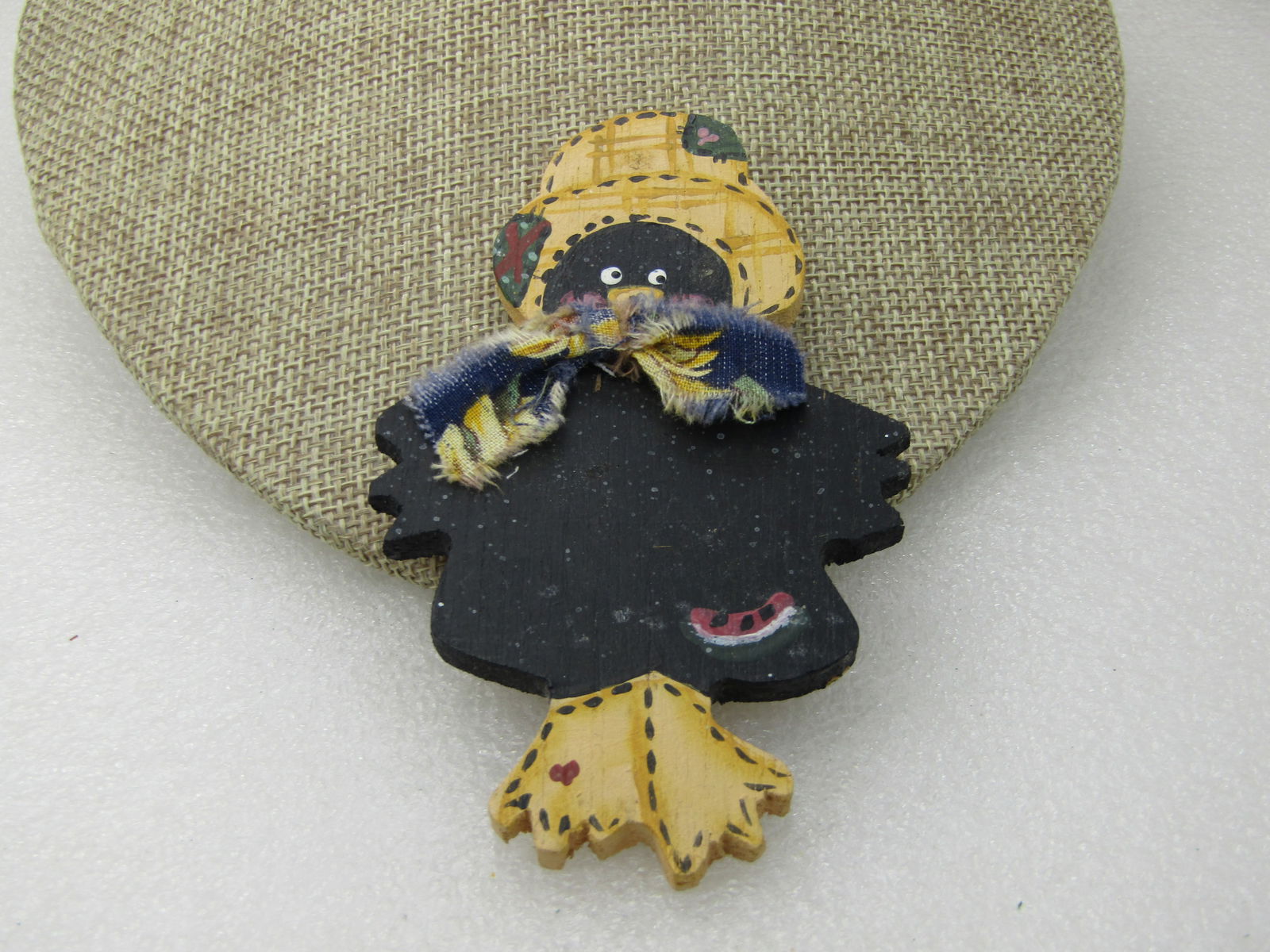 Vintage Autumn Painted Scarecrow Brooch,Wooden, 4" by 2.5" - 3