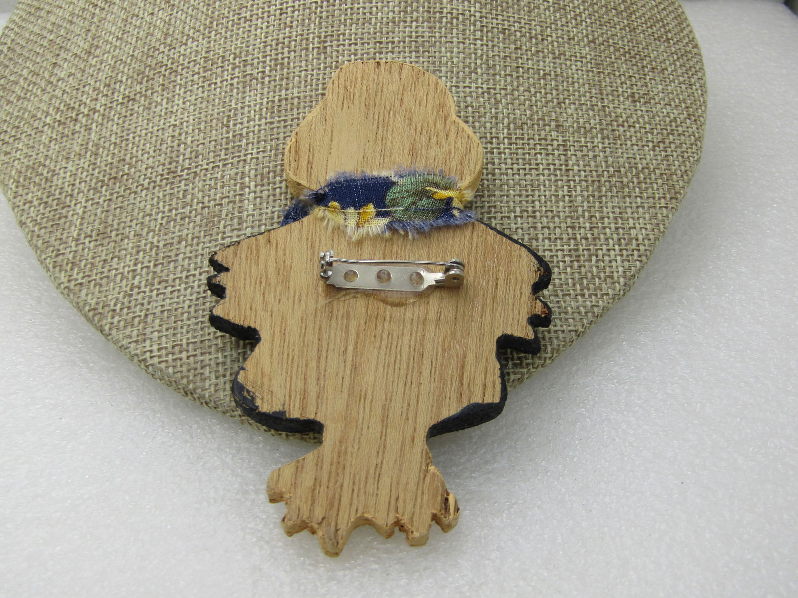 Vintage Autumn Painted Scarecrow Brooch,Wooden, 4" by 2.5" - 4
