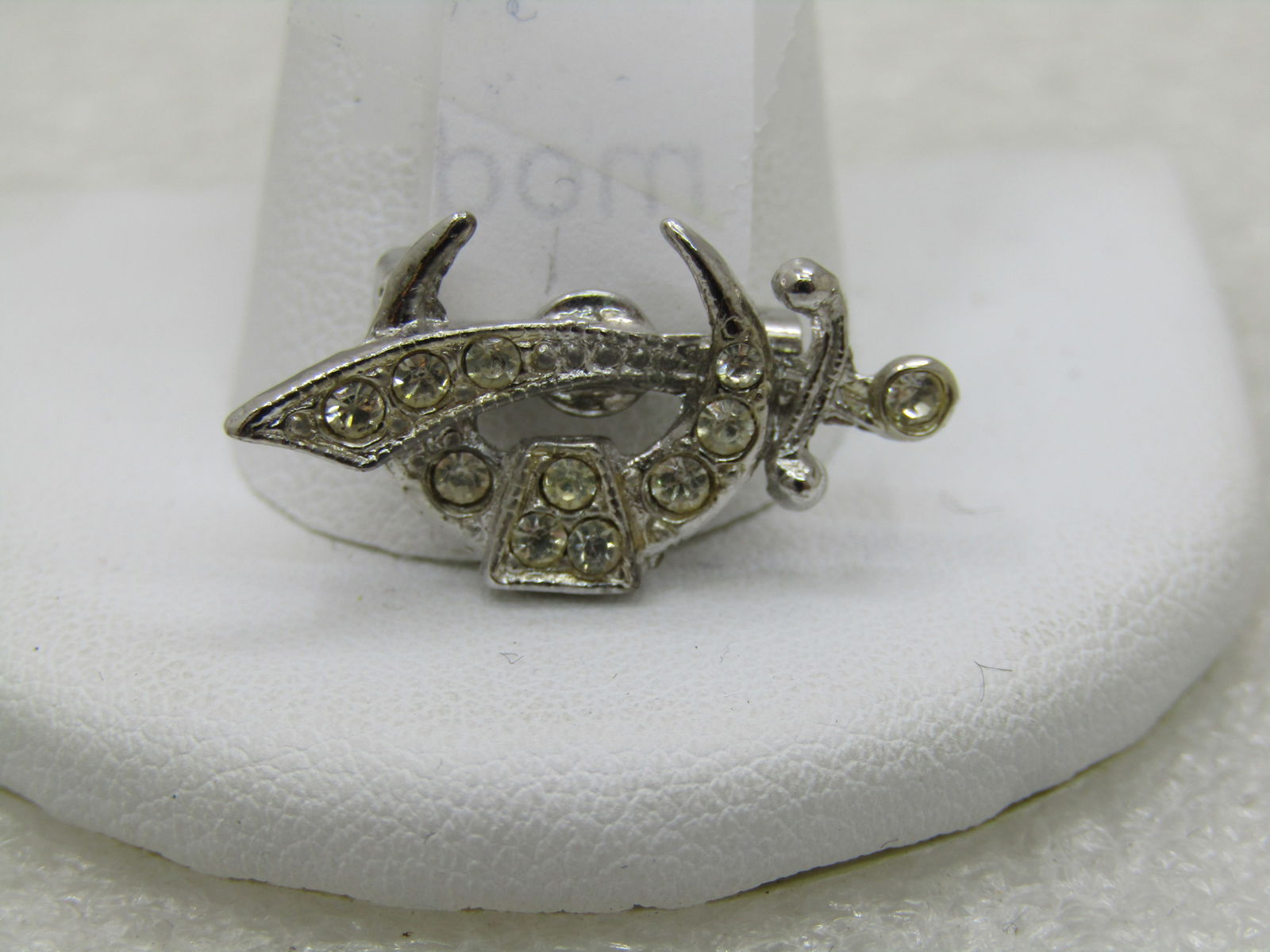 Vintage Shriner's Rhinestone Brooch, Signed ORA, Silver Tone, 1" (1 of 5)