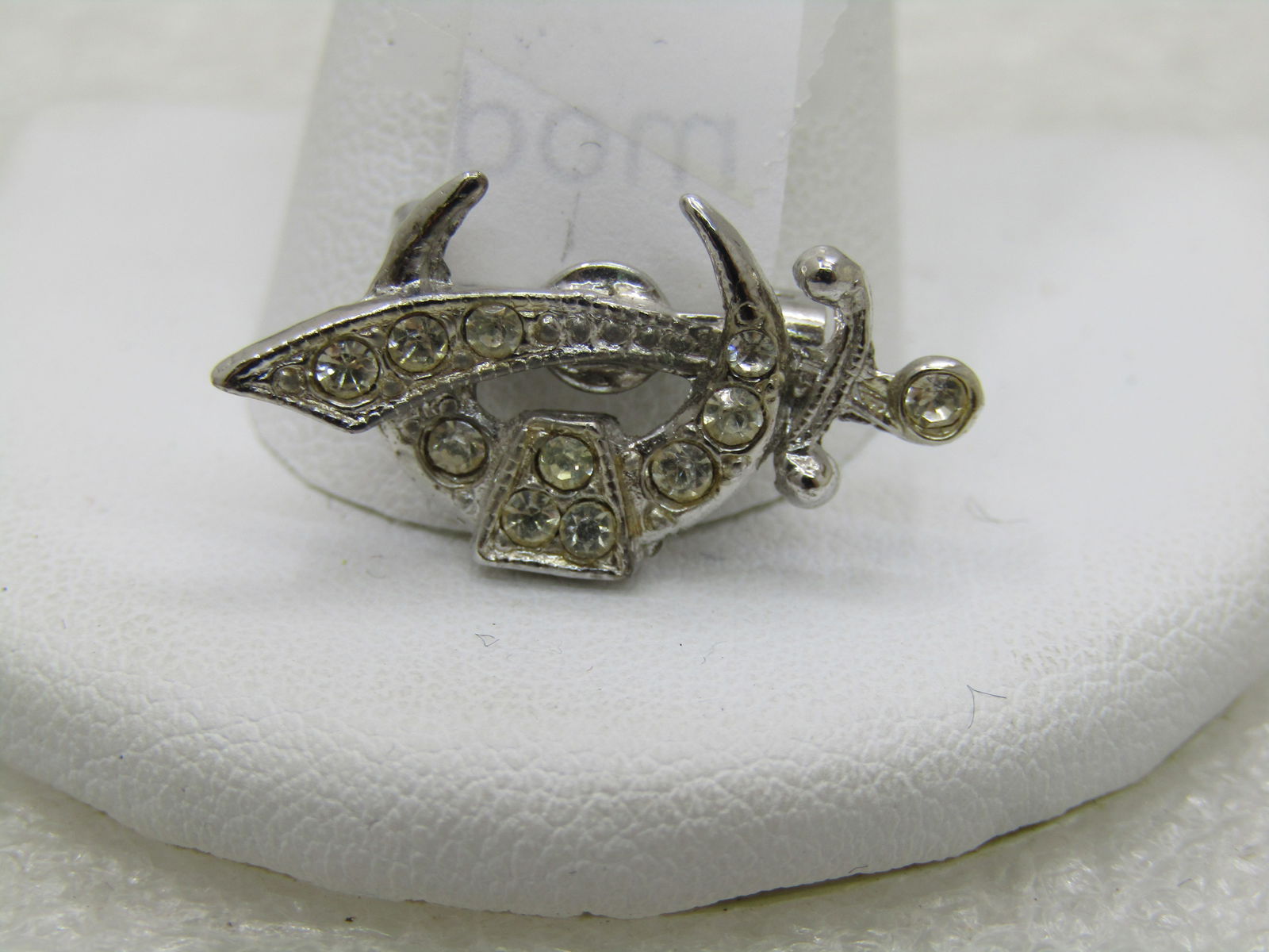Vintage Shriner's Rhinestone Brooch, Signed ORA, Silver Tone, 1" - 3