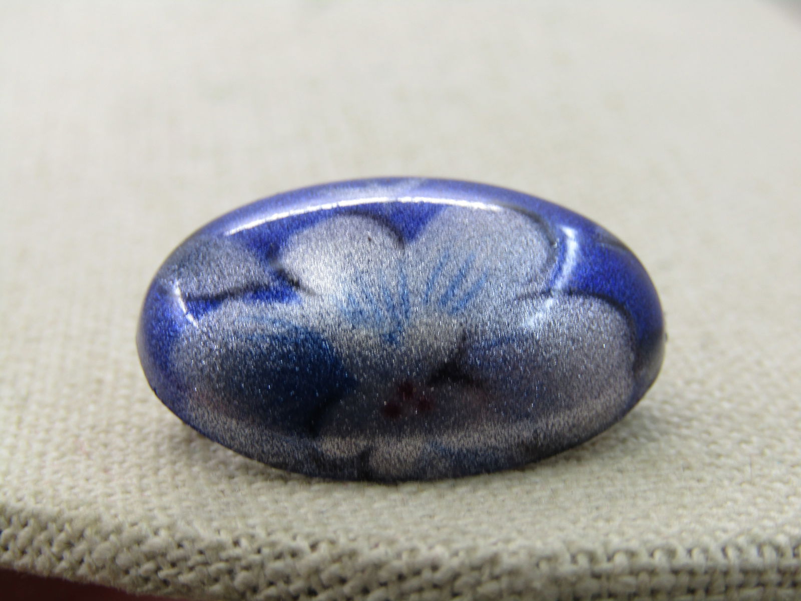 Vintage Metallic Floral Painted Oval Brooch, 1-1/8" - 2