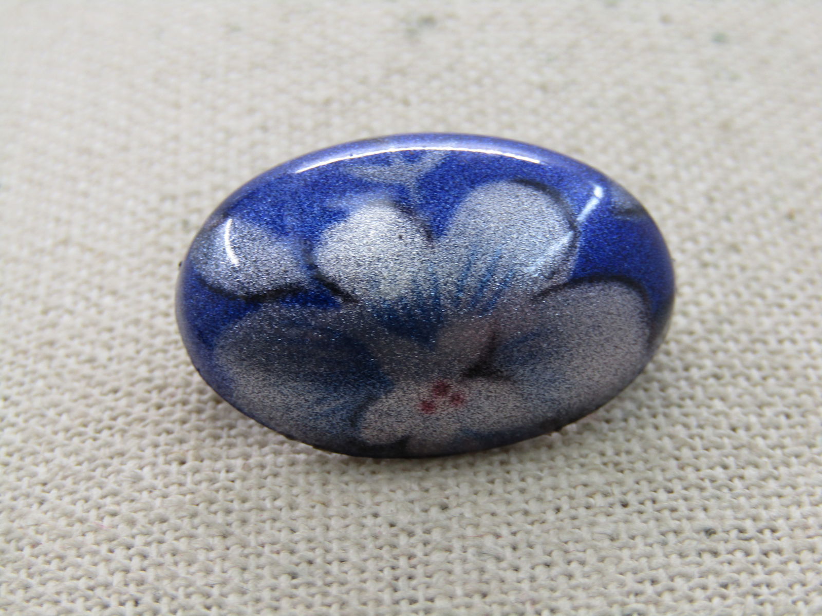 Vintage Metallic Floral Painted Oval Brooch, 1-1/8" - 3