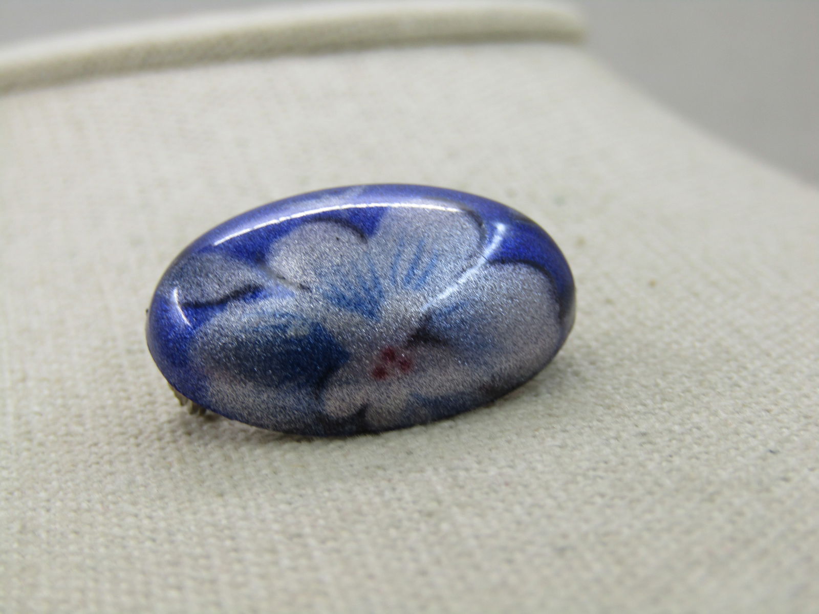 Vintage Metallic Floral Painted Oval Brooch, 1-1/8" - 4