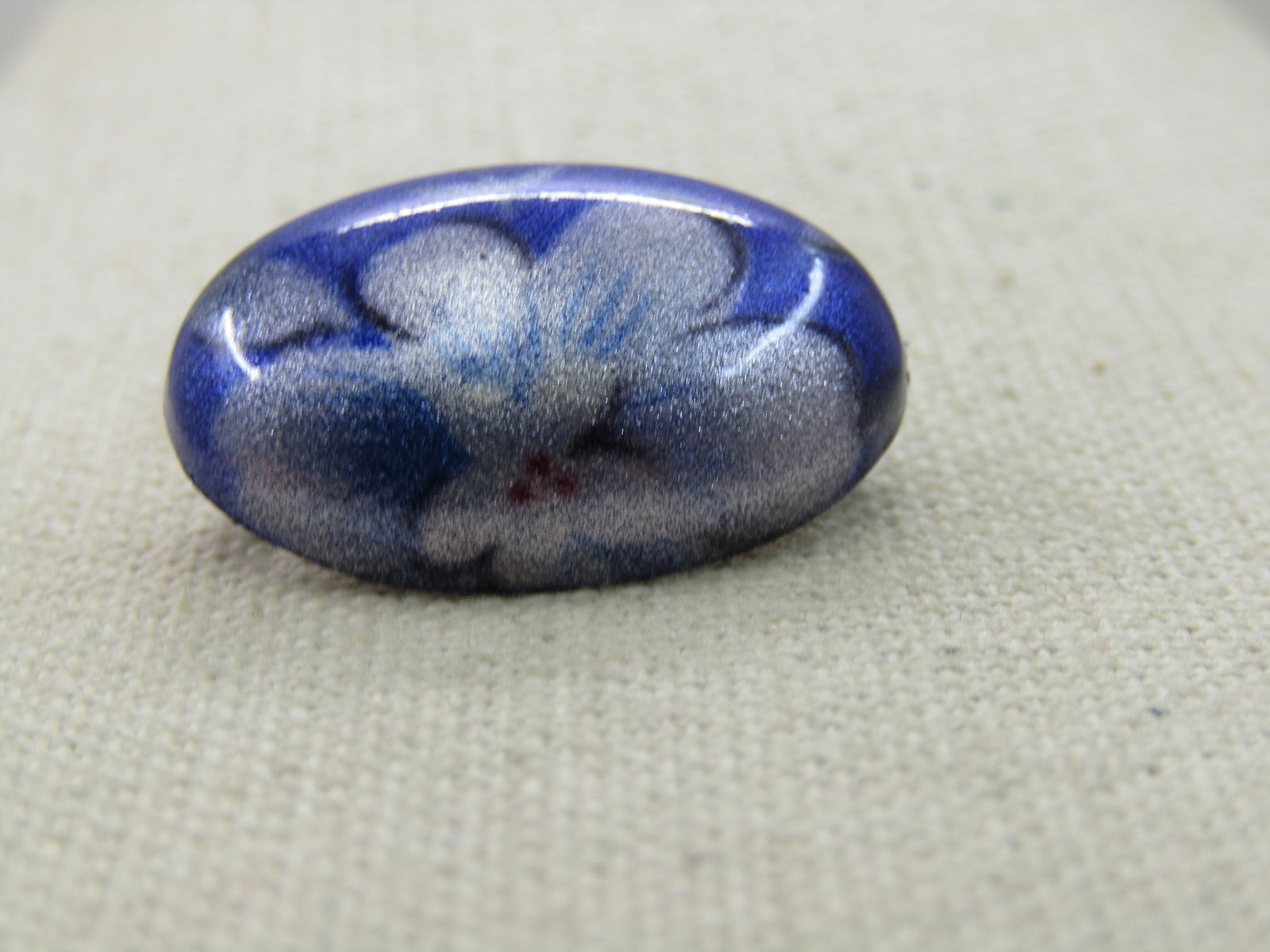 Vintage Metallic Floral Painted Oval Brooch, 1-1/8" - 5