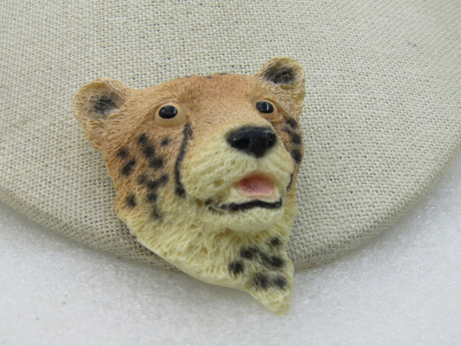 Vintage Big Cat Brooch, Painted Tan/Black/Cream, 2" - 2