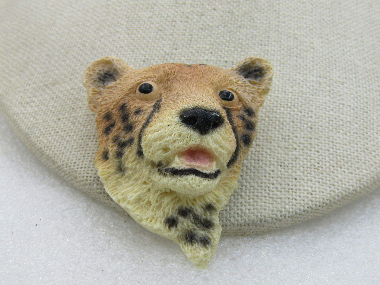 Vintage Big Cat Brooch, Painted Tan/Black/Cream, 2" - 3