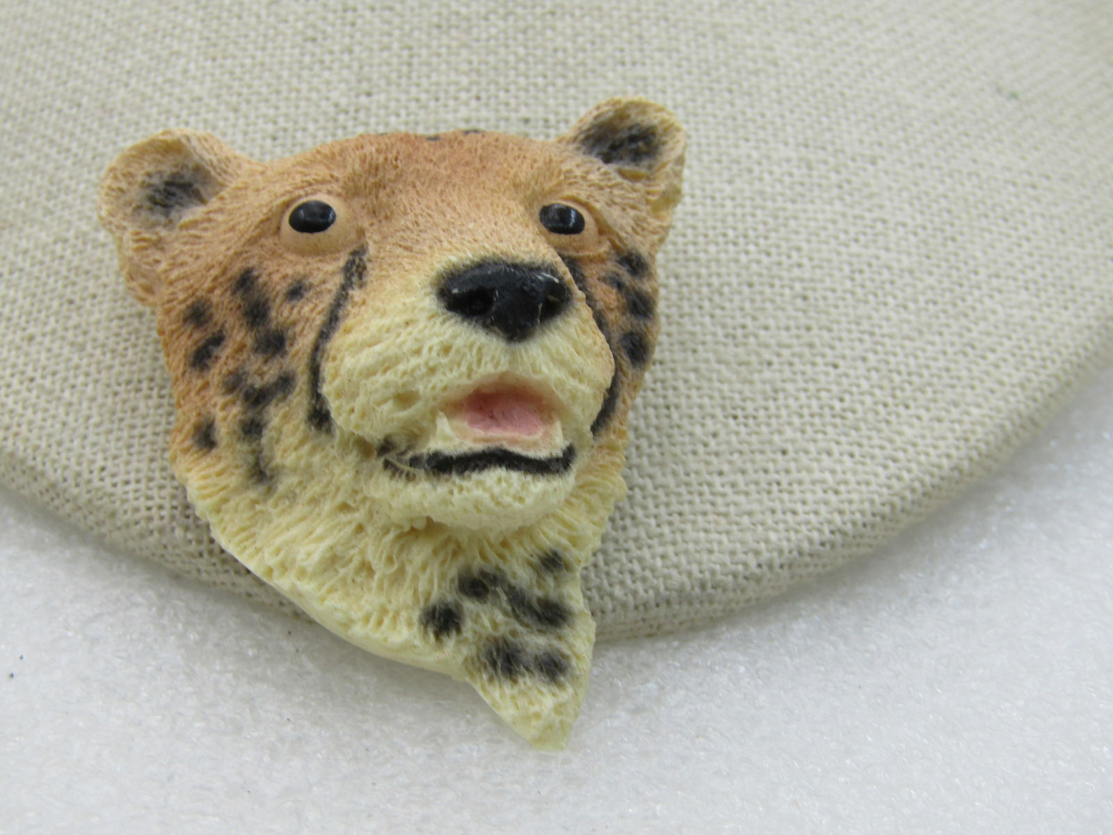 Vintage Big Cat Brooch, Painted Tan/Black/Cream, 2" - 4