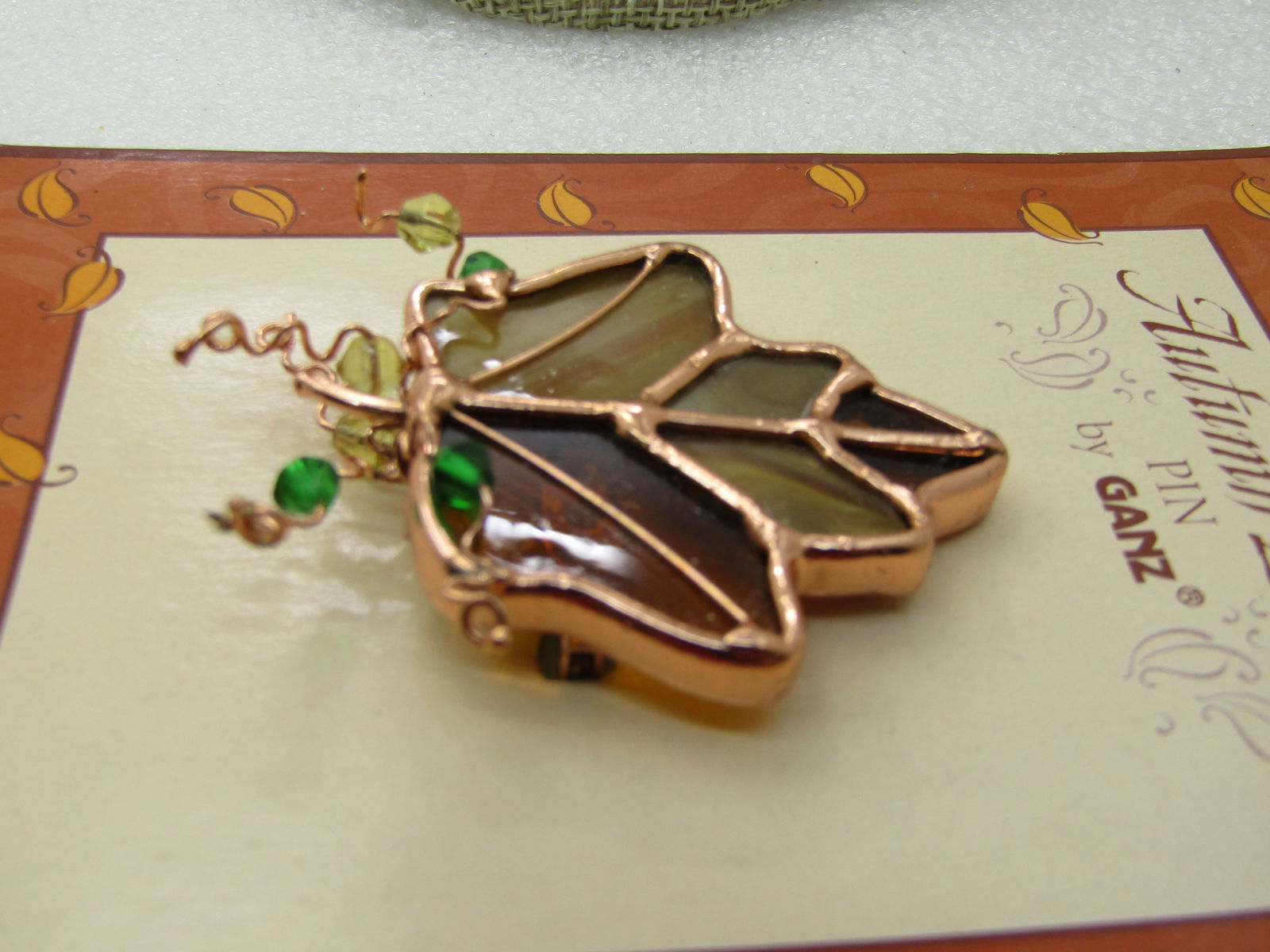 Vintage Autumn Leaves Stained Glass Brooch, by Ganz, Vintage New on Card - 5
