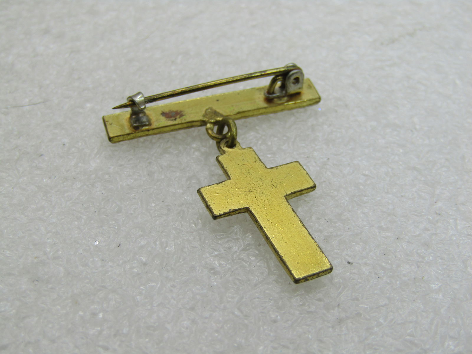 Vintage MOP Dangling Cross Bar Brooch, 1" by 1.25", Gold Tone, NL - 4
