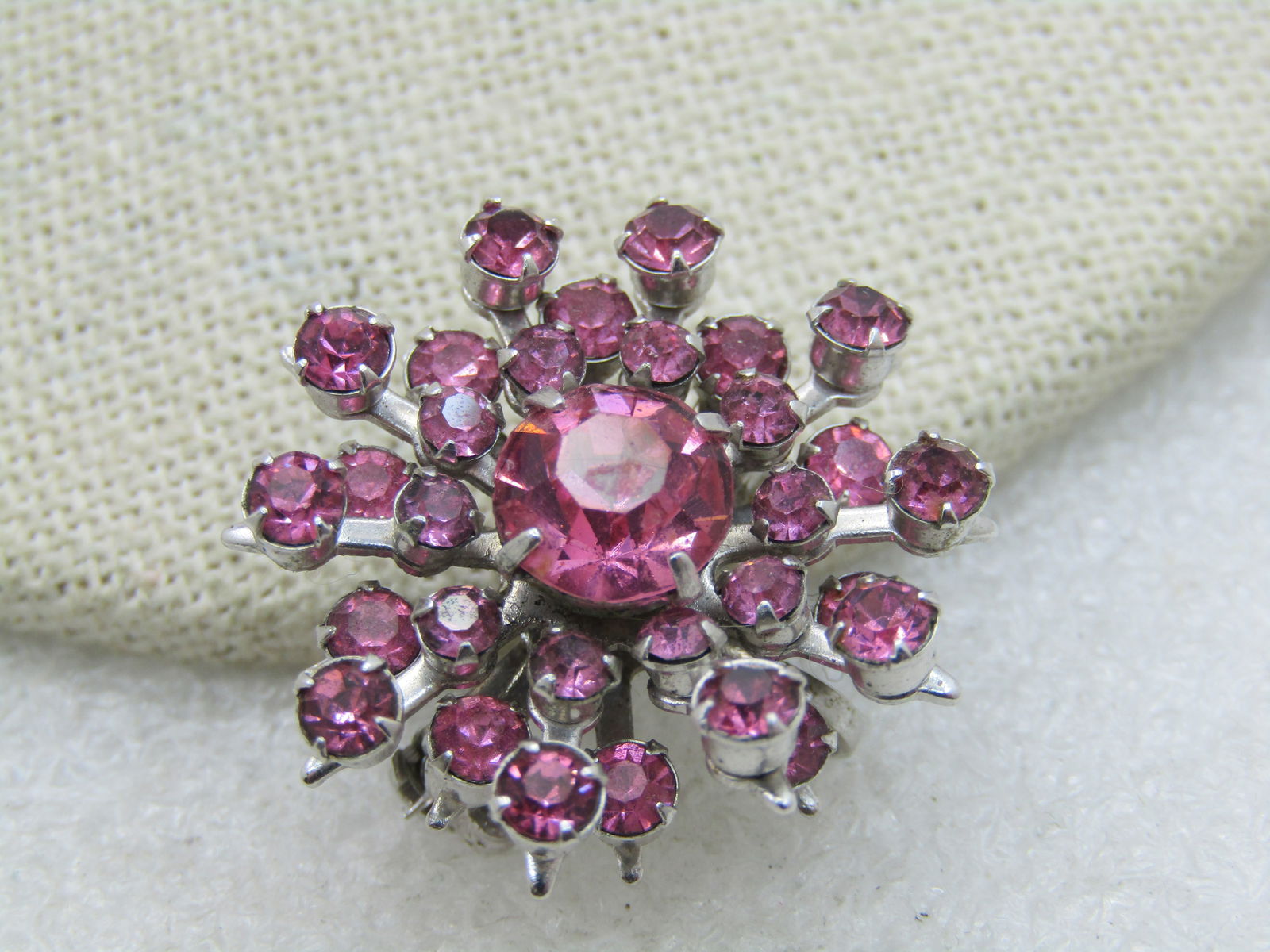 Vintage Pink Rhinestone Brooch Pendant, Starburst/Blossom - 2