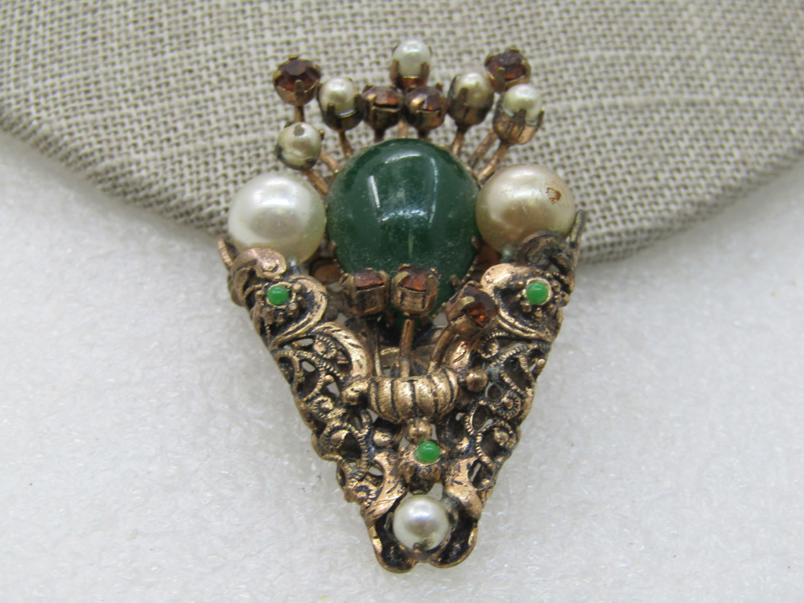 Vintage Austrian Crystal & Faux Pearl Brooch, 1920's-1930's - 2