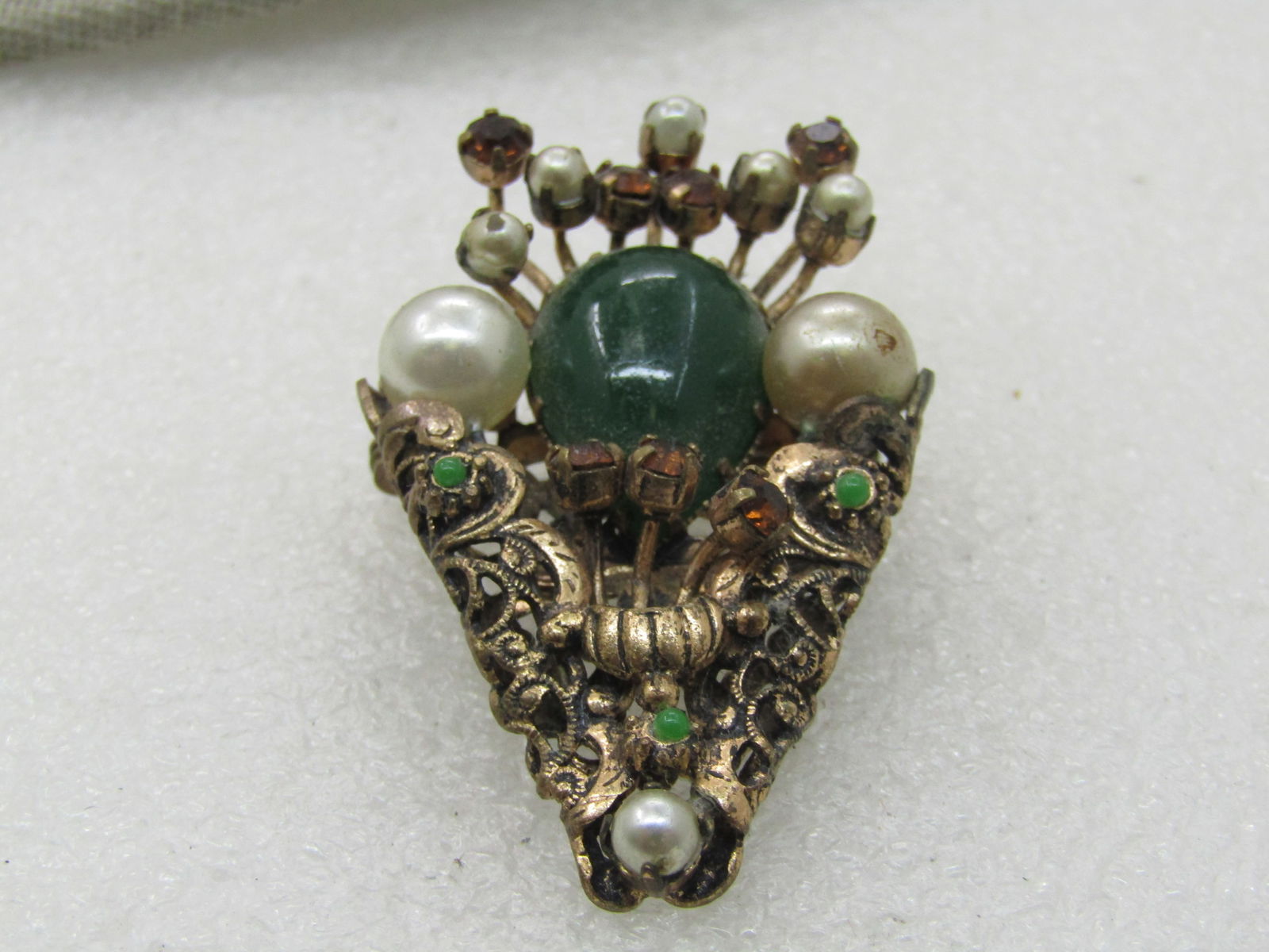 Vintage Austrian Crystal & Faux Pearl Brooch, 1920's-1930's - 3