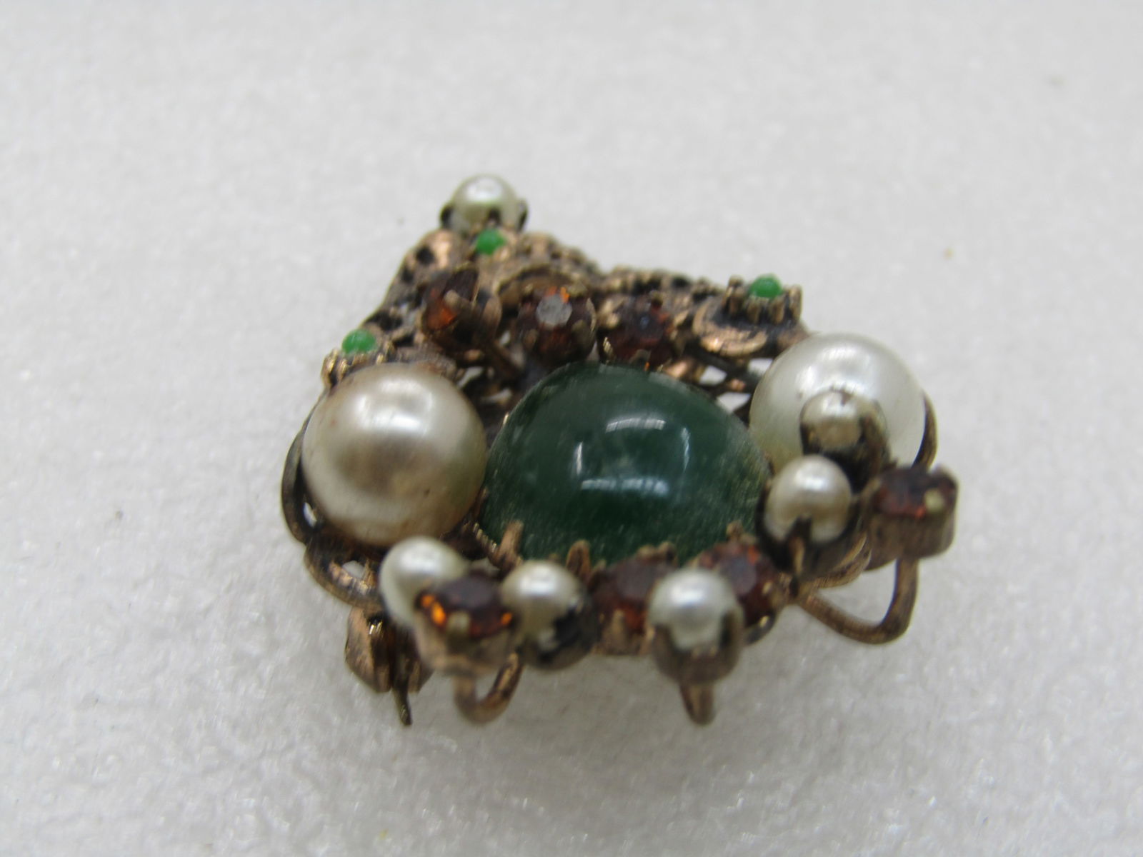 Vintage Austrian Crystal & Faux Pearl Brooch, 1920's-1930's - 4