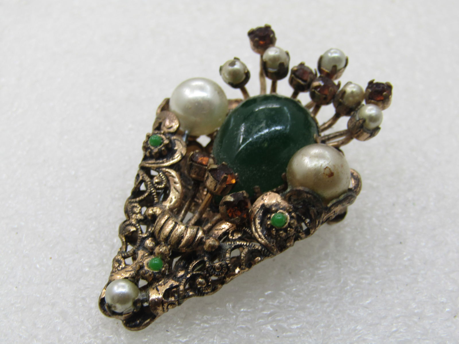 Vintage Austrian Crystal & Faux Pearl Brooch, 1920's-1930's - 7