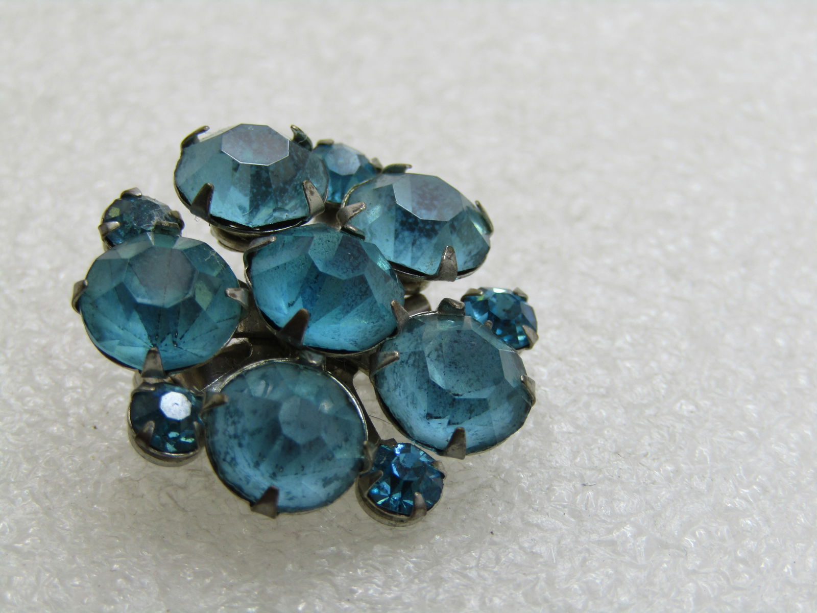 Vintage Aqua Rhinestone Blossom Brooch, 1960's - 4