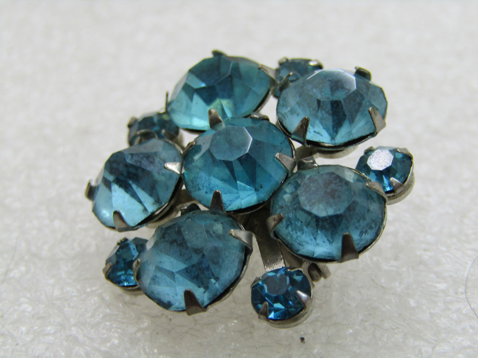 Vintage Aqua Rhinestone Blossom Brooch, 1960's - 6