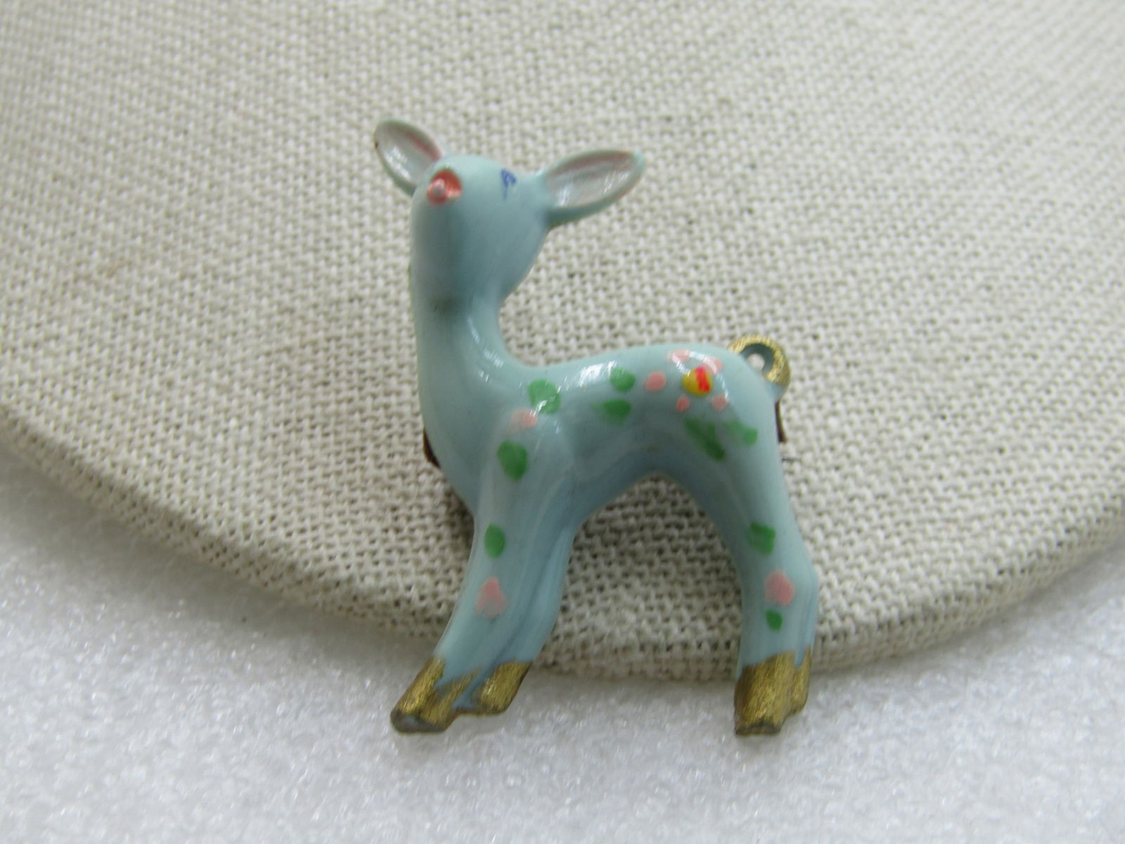 Vintage Blue Arylic & Painted Fawn/Deer Brooch, 1950's-1960's (1 of 7)