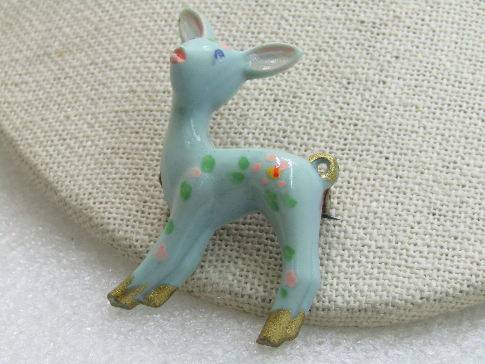 Vintage Blue Arylic & Painted Fawn/Deer Brooch, 1950's-1960's - 4