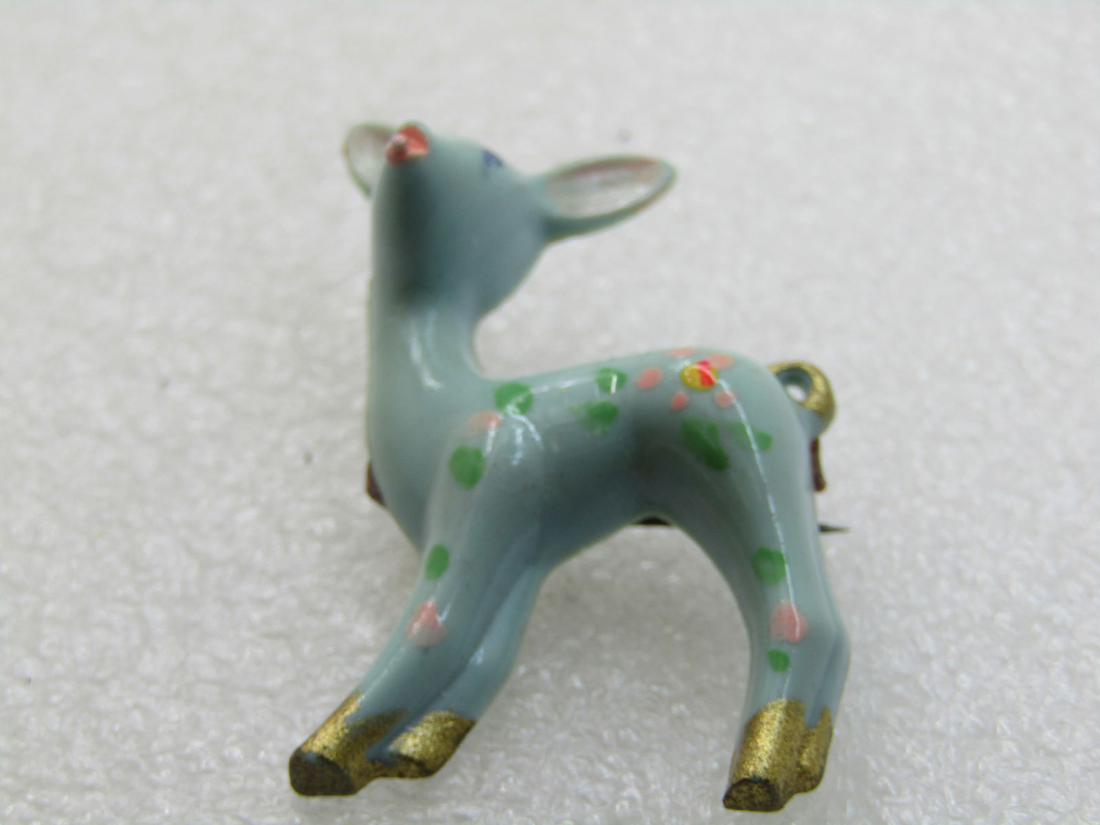 Vintage Blue Arylic & Painted Fawn/Deer Brooch, 1950's-1960's - 5