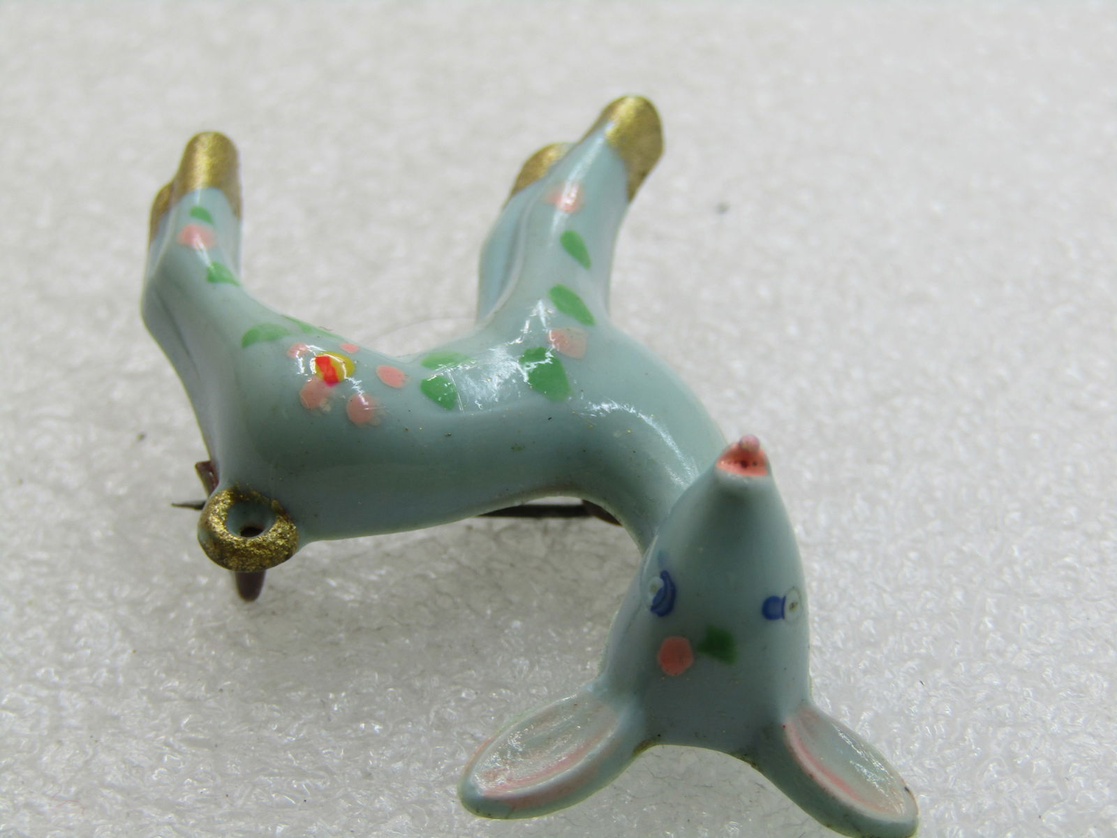 Vintage Blue Arylic & Painted Fawn/Deer Brooch, 1950's-1960's - 6