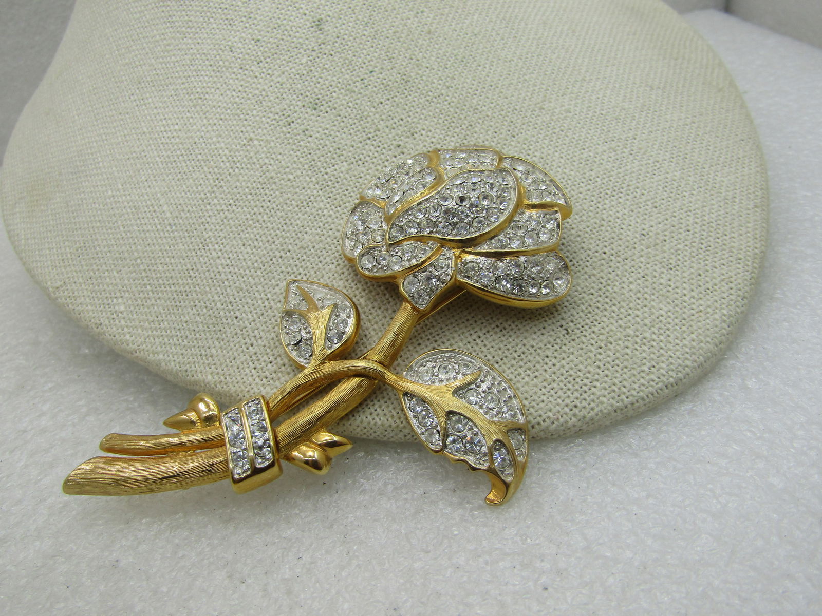 Vintage Nolan Miller Pave Rhinestone Rose Brooch, 3.5" - 4