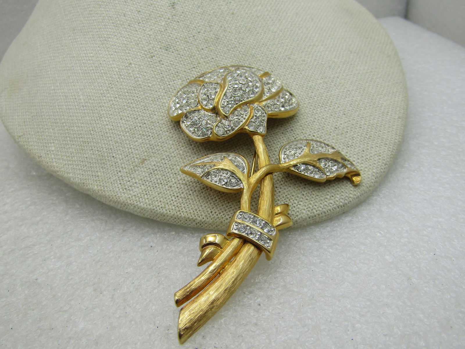 Vintage Nolan Miller Pave Rhinestone Rose Brooch, 3.5" - 5