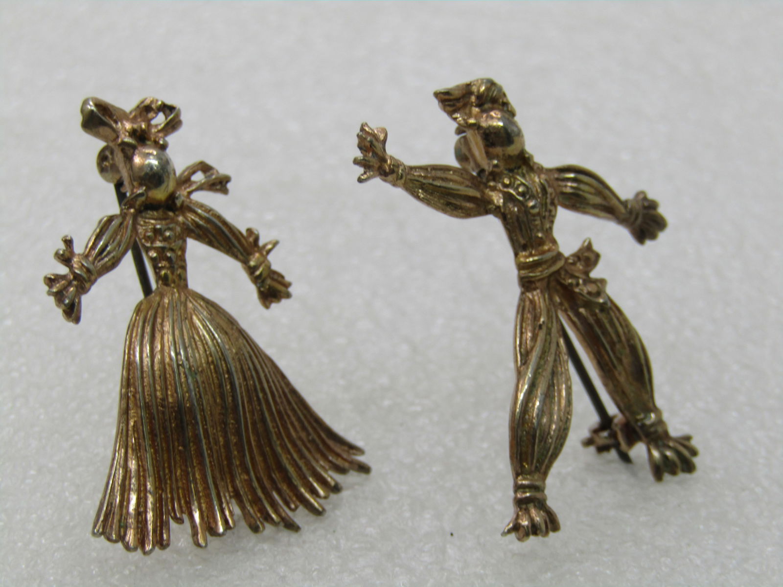 Vintage Sterling Pair Calypso Dancers Brooches, Man/Woman, Gold Washed 1950's-1960's - 3